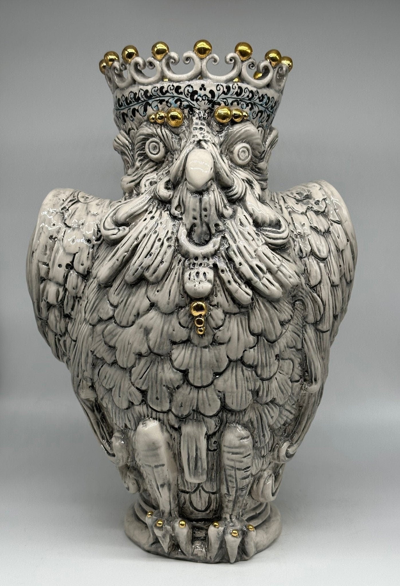 Gufo Portafortuna Ceramica Caltagirone cm H.46 L.30 Artigianale Decorato - DD CERAMICHE SICILIANE