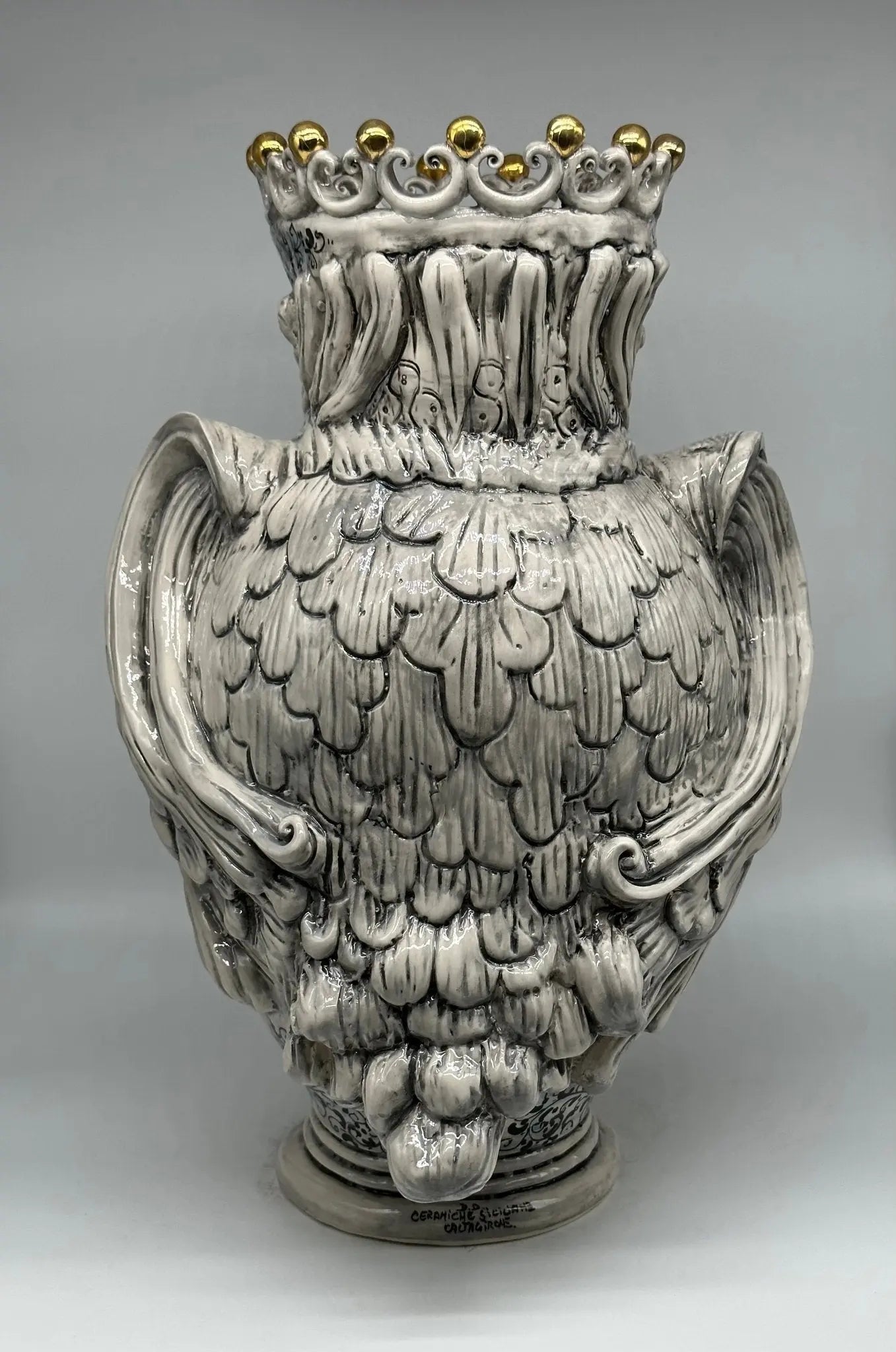 Gufo Portafortuna Ceramica Caltagirone cm H.46 L.30 Artigianale Decorato - MADE IN SICILY