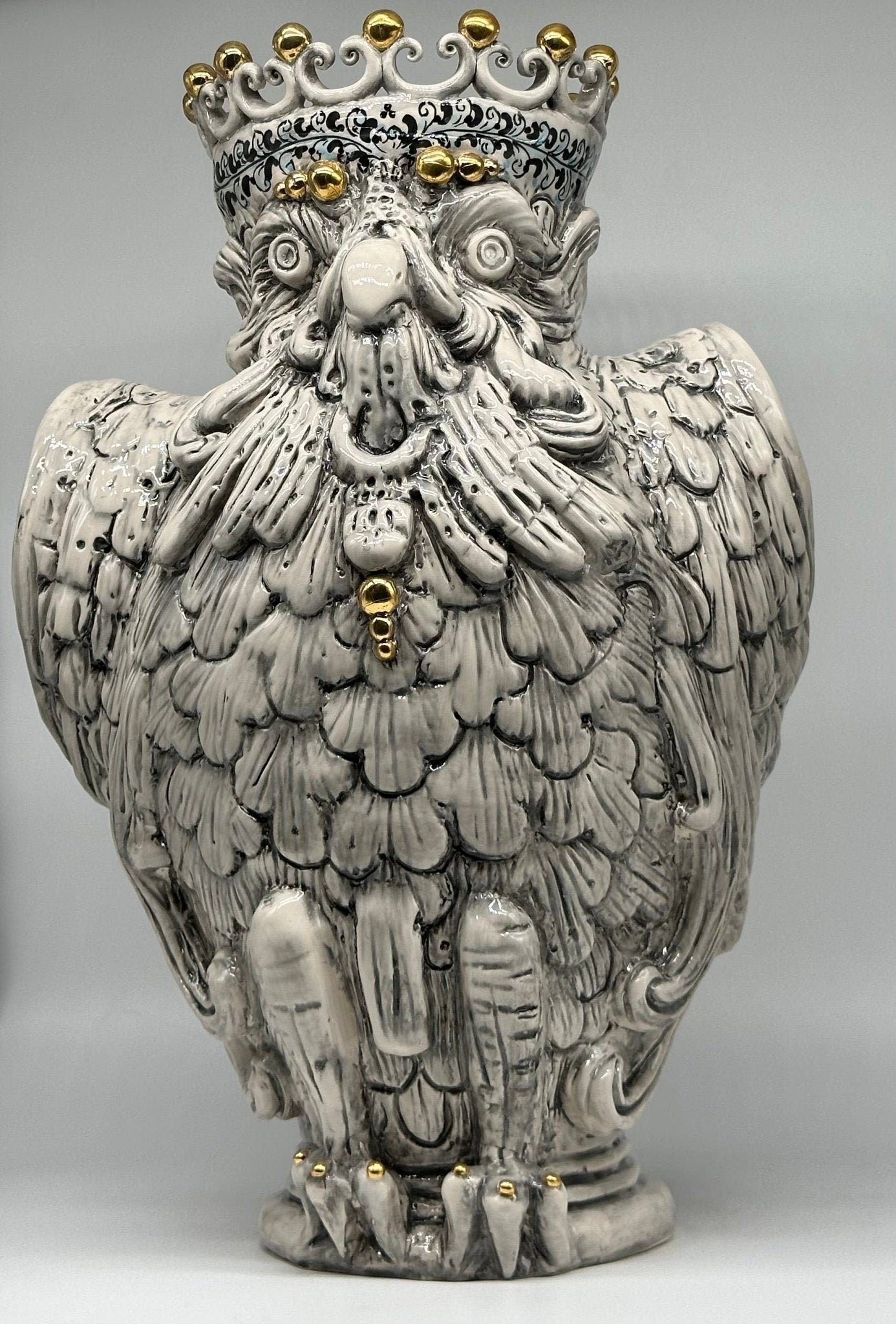 Gufo Portafortuna Ceramica Caltagirone cm H.46 L.30 Artigianale Decorato - DD CERAMICHE SICILIANE