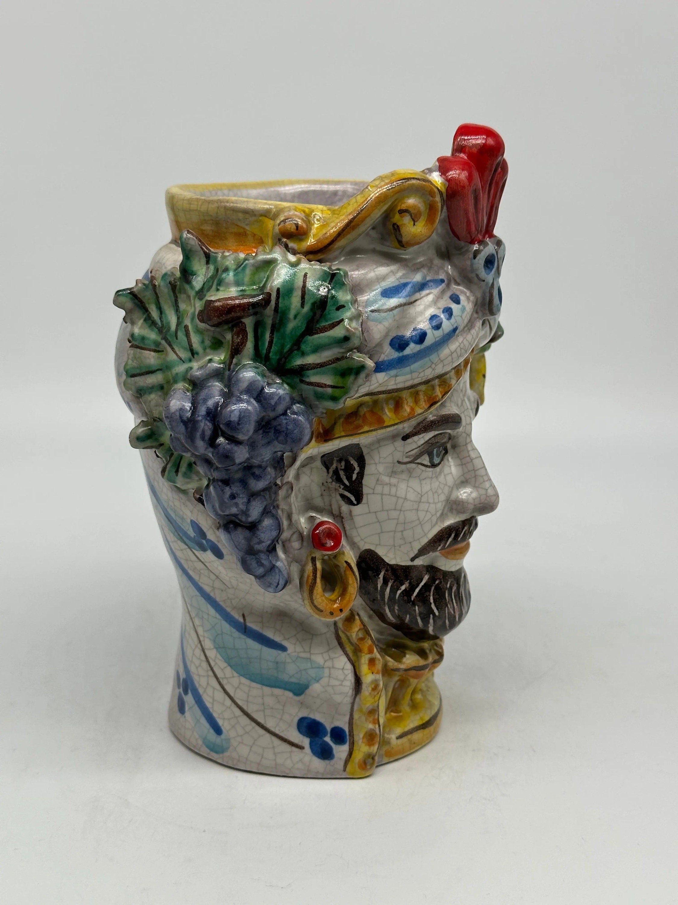 Teste di Moro Classica Ceramica Caltagirone cm H.20 L.13 Artigianale Craquelé DD CERAMICHE SICILIANE