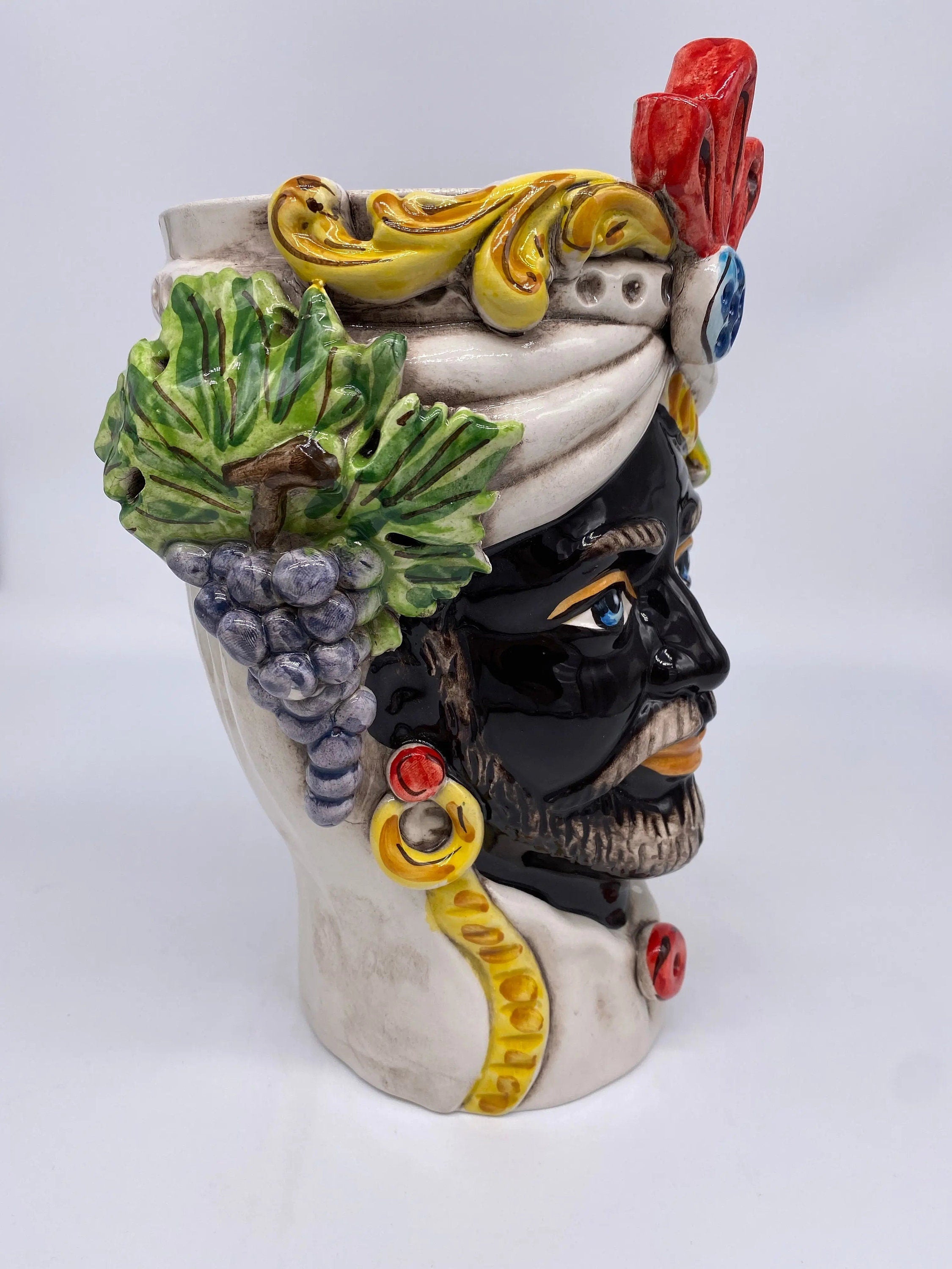 Teste di Moro Classica Ceramica Caltagirone cm H.27 L.20 Artigianale Pasta Bianca DD CERAMICHE SICILIANE