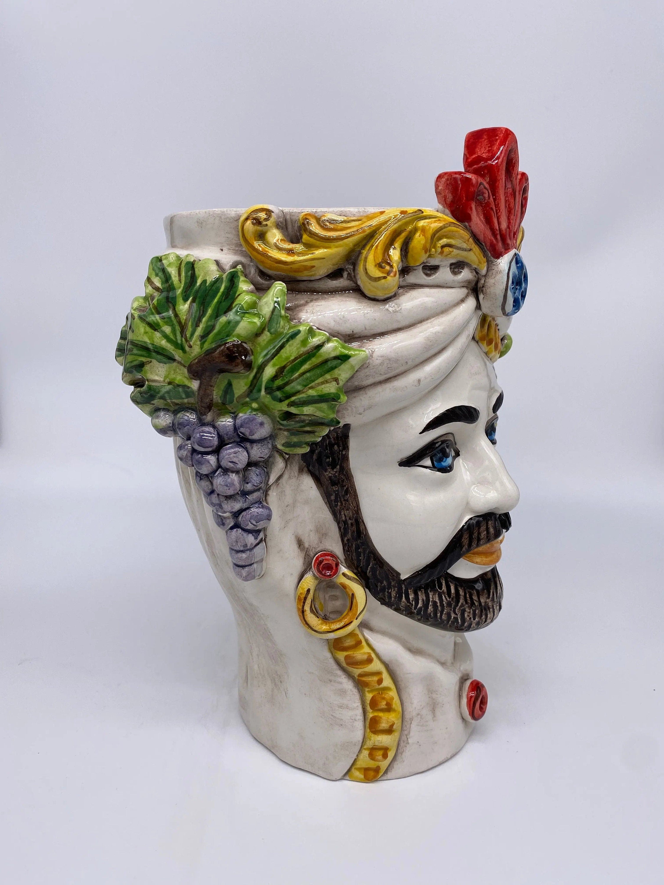 Teste di Moro Classica Ceramica Caltagirone cm H.27 L.20 Artigianale Pasta Bianca DD CERAMICHE SICILIANE