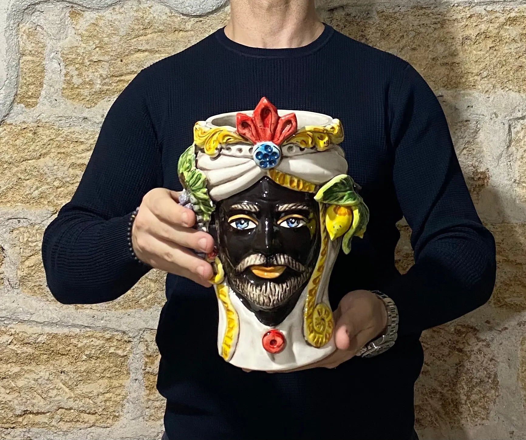 Teste di Moro Classica Ceramica Caltagirone cm H.27 L.20 Artigianale Pasta Bianca DD CERAMICHE SICILIANE