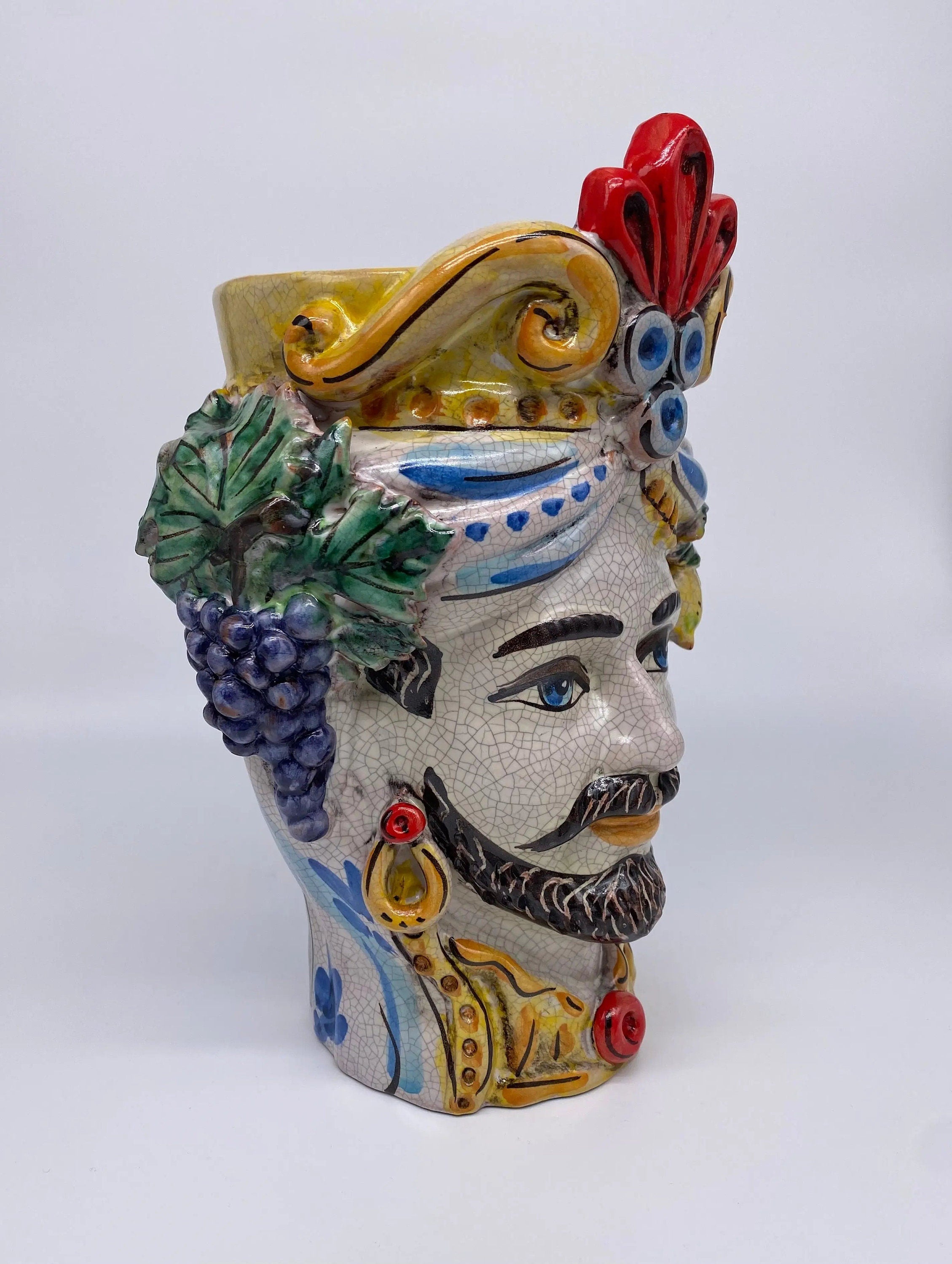 Teste di Moro Classica Ceramica Caltagirone cm H.27 L.20 Artigianale Craquelé DD CERAMICHE SICILIANE