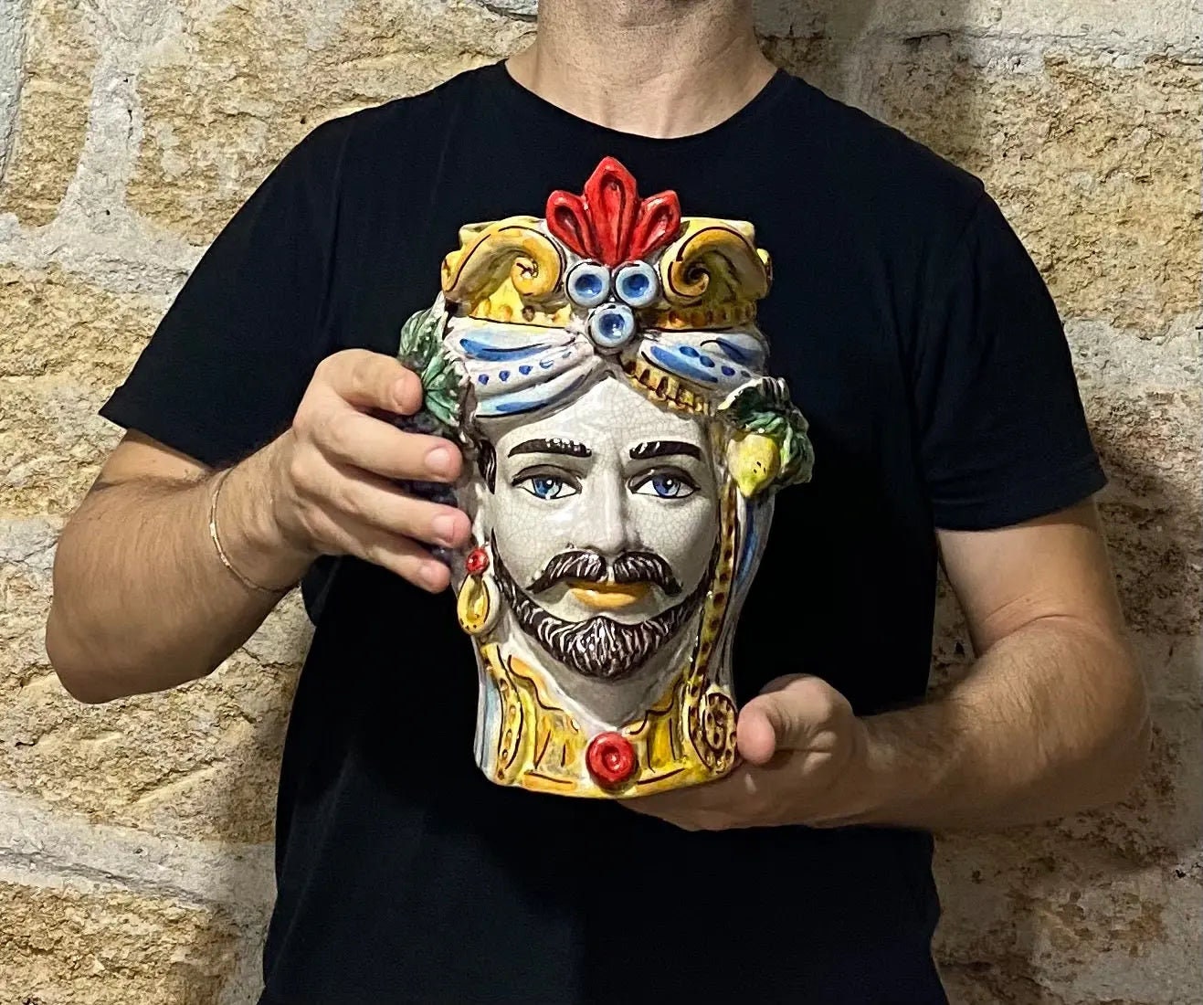 Teste di Moro Classica Ceramica Caltagirone cm H.27 L.20 Artigianale Craquelé DD CERAMICHE SICILIANE
