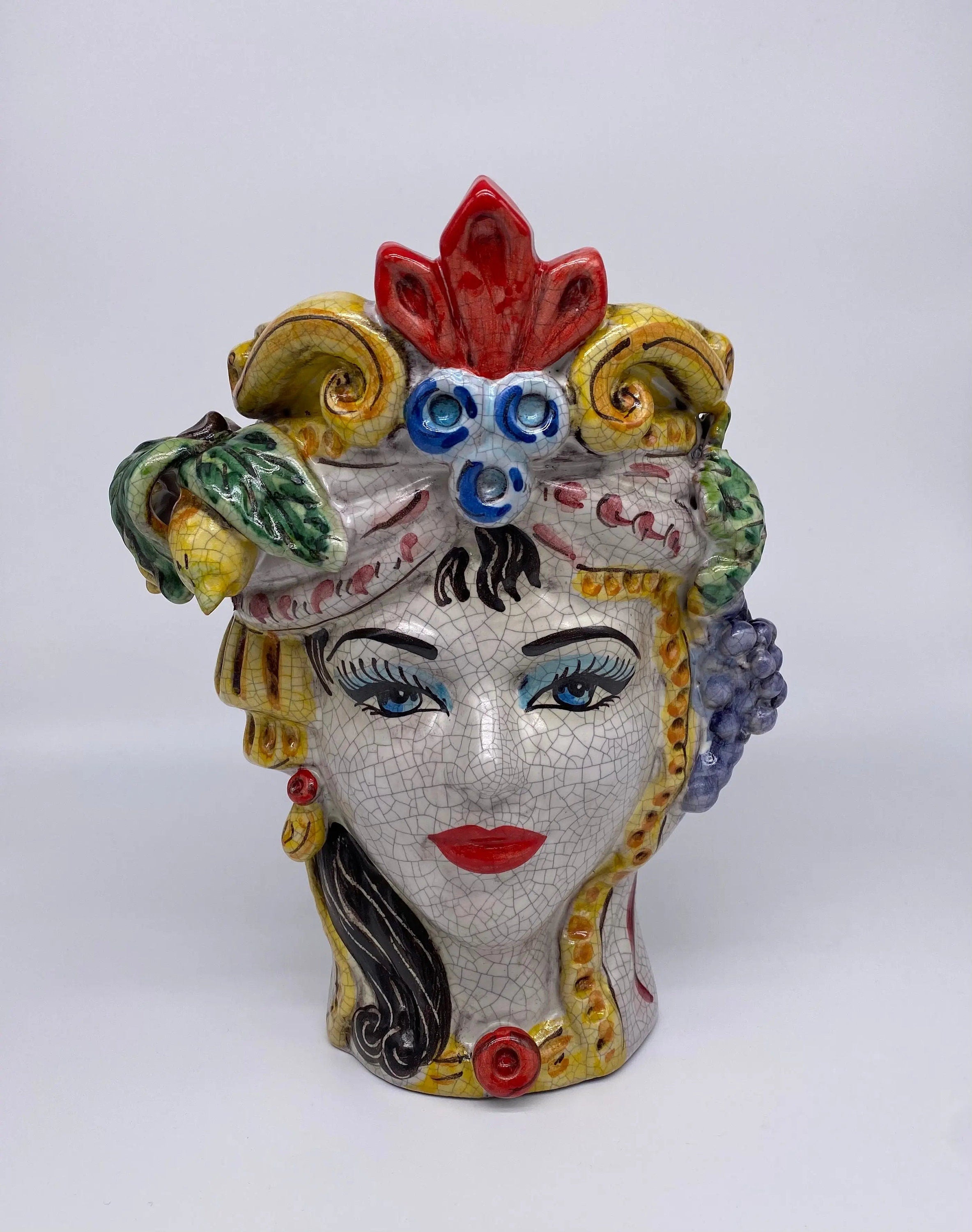 Teste di Moro Classica Ceramica Caltagirone cm H.27 L.20 Artigianale Craquelé DD CERAMICHE SICILIANE