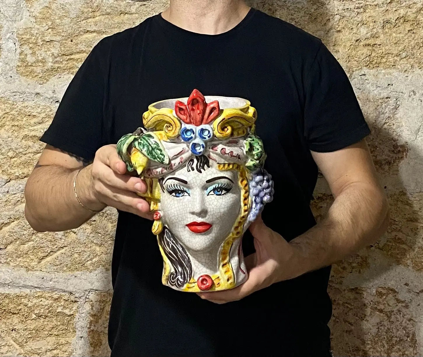 Teste di Moro Classica Ceramica Caltagirone cm H.27 L.20 Artigianale Craquelé DD CERAMICHE SICILIANE