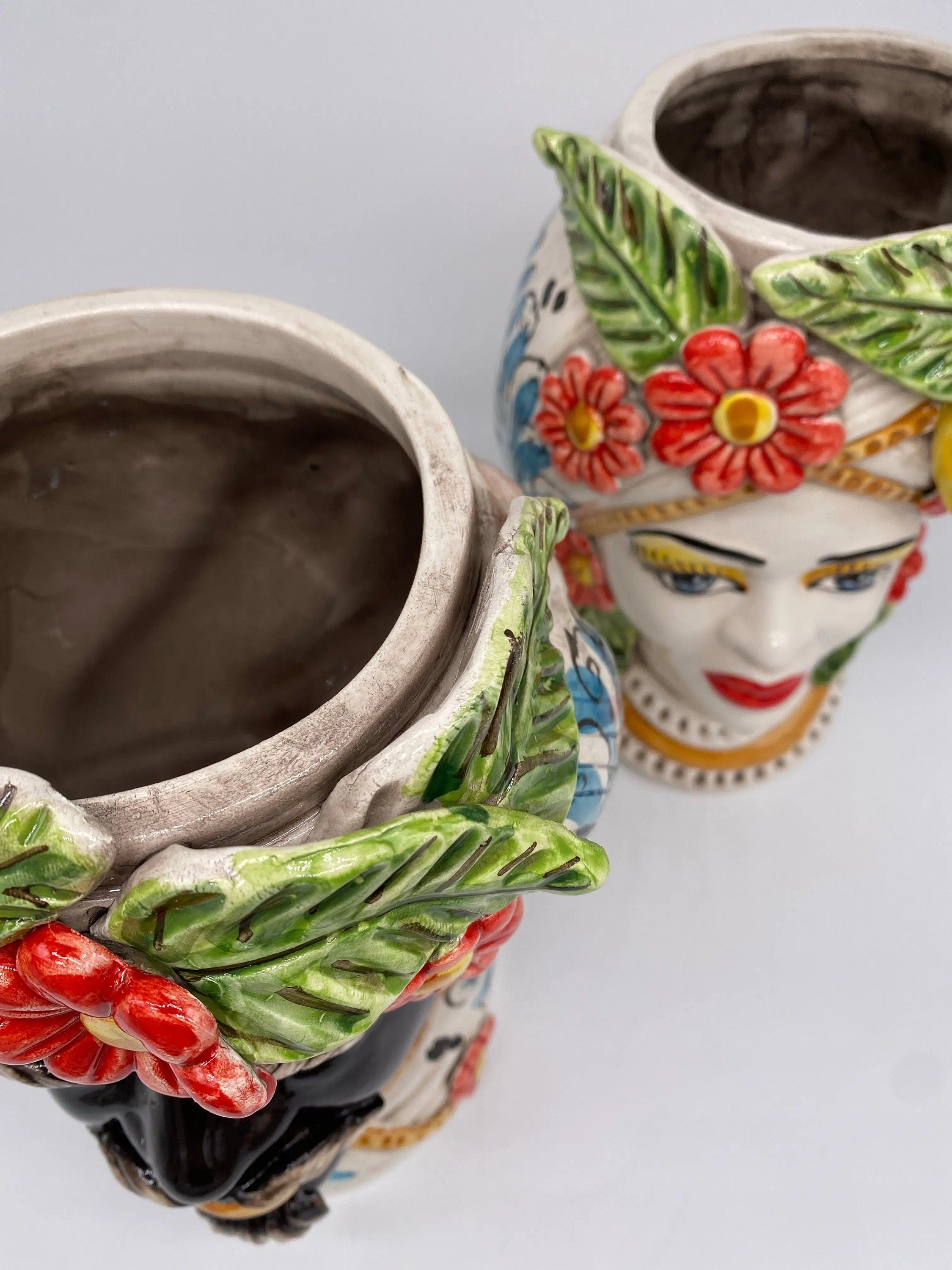 Teste di Moro Moresca Ceramica Caltagirone cm H.28 L.19 Artigianale Turbante Barocco Fiori Limoni DD CERAMICHE SICILIANE