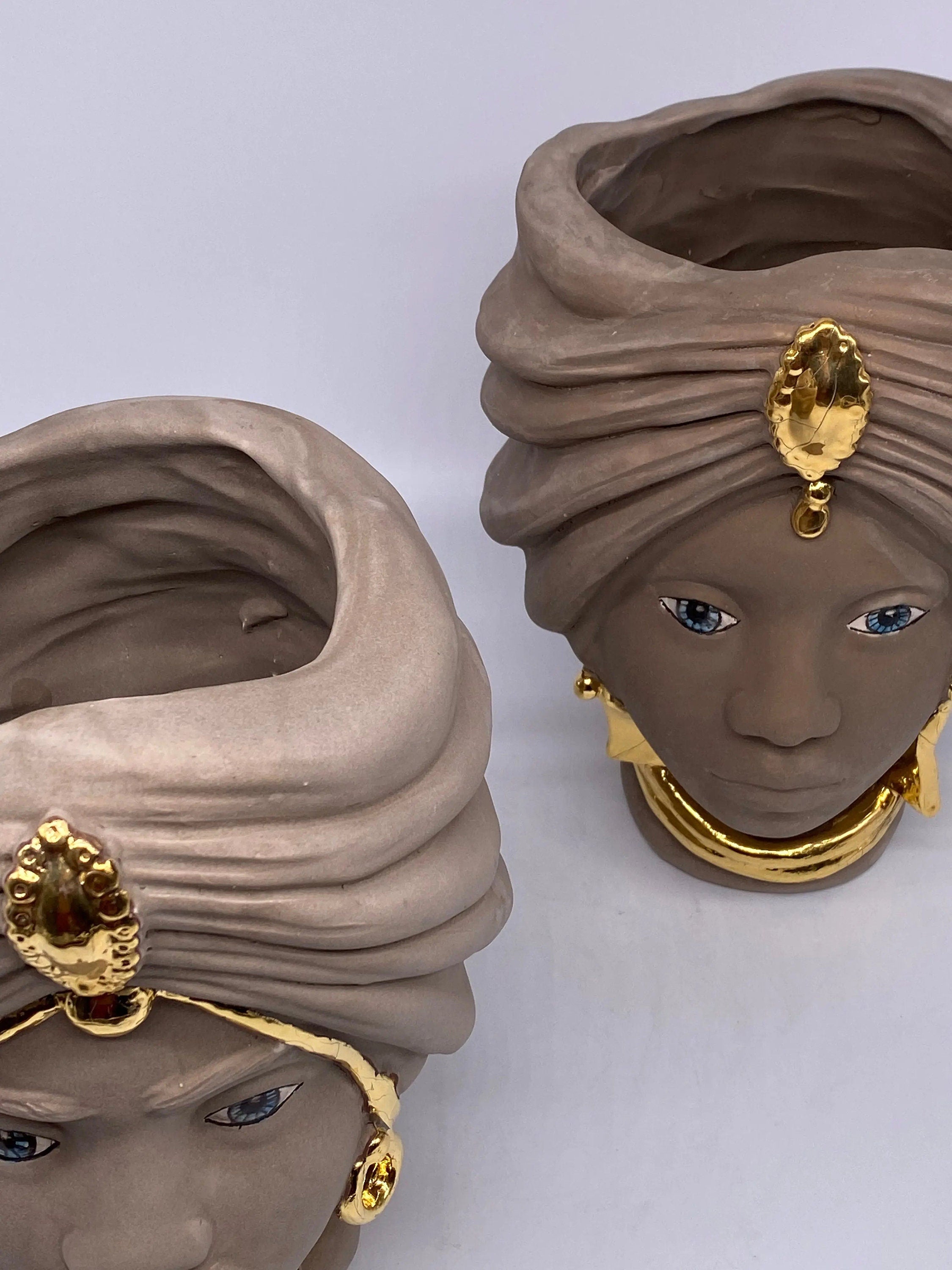 Teste di Moro Atena Ceramica Caltagirone cm H.24 L.18 Artigianale Fango Oro DD CERAMICHE SICILIANE