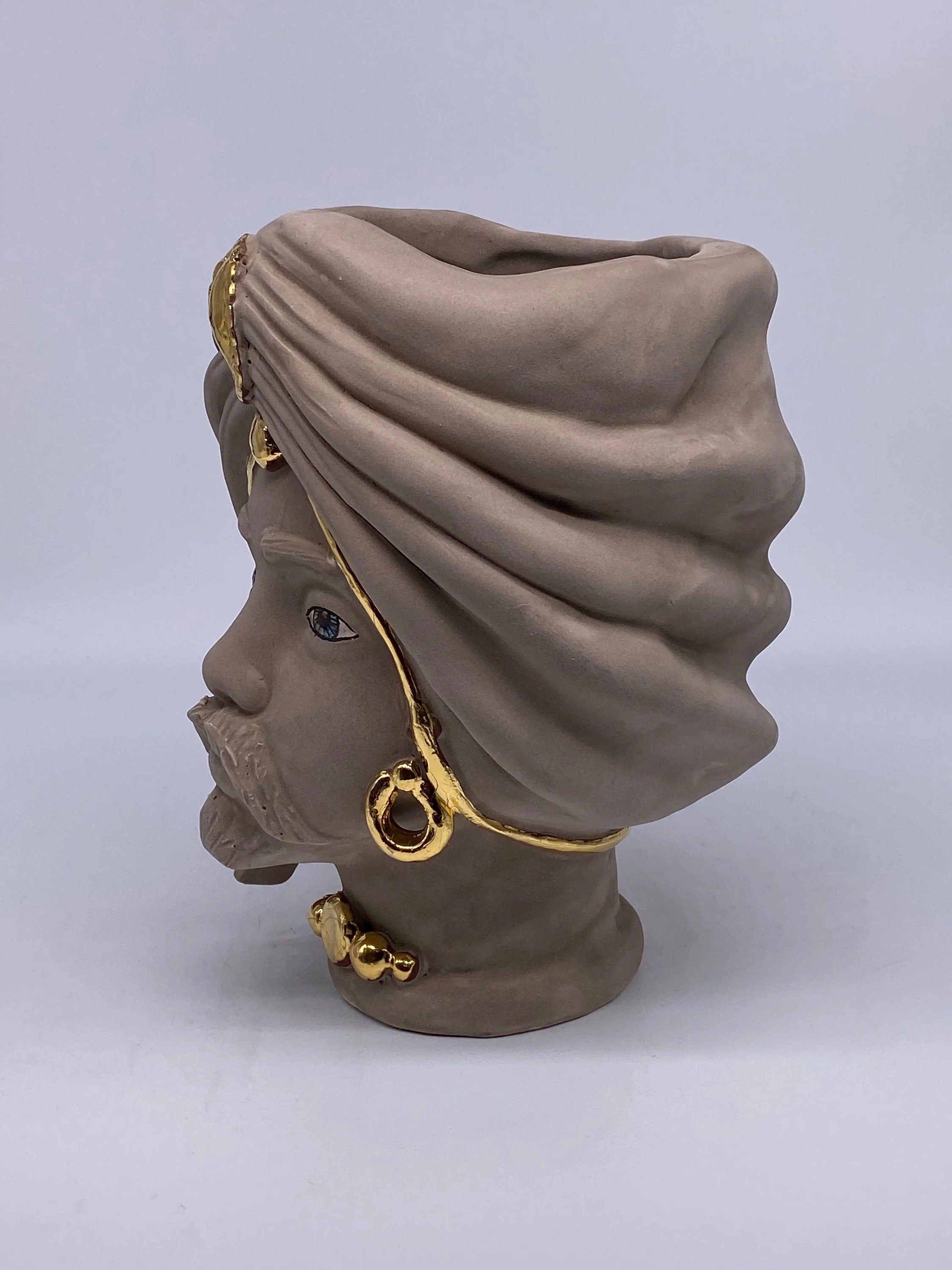 Teste di Moro Atena Ceramica Caltagirone cm H.24 L.18 Artigianale Fango Oro DD CERAMICHE SICILIANE