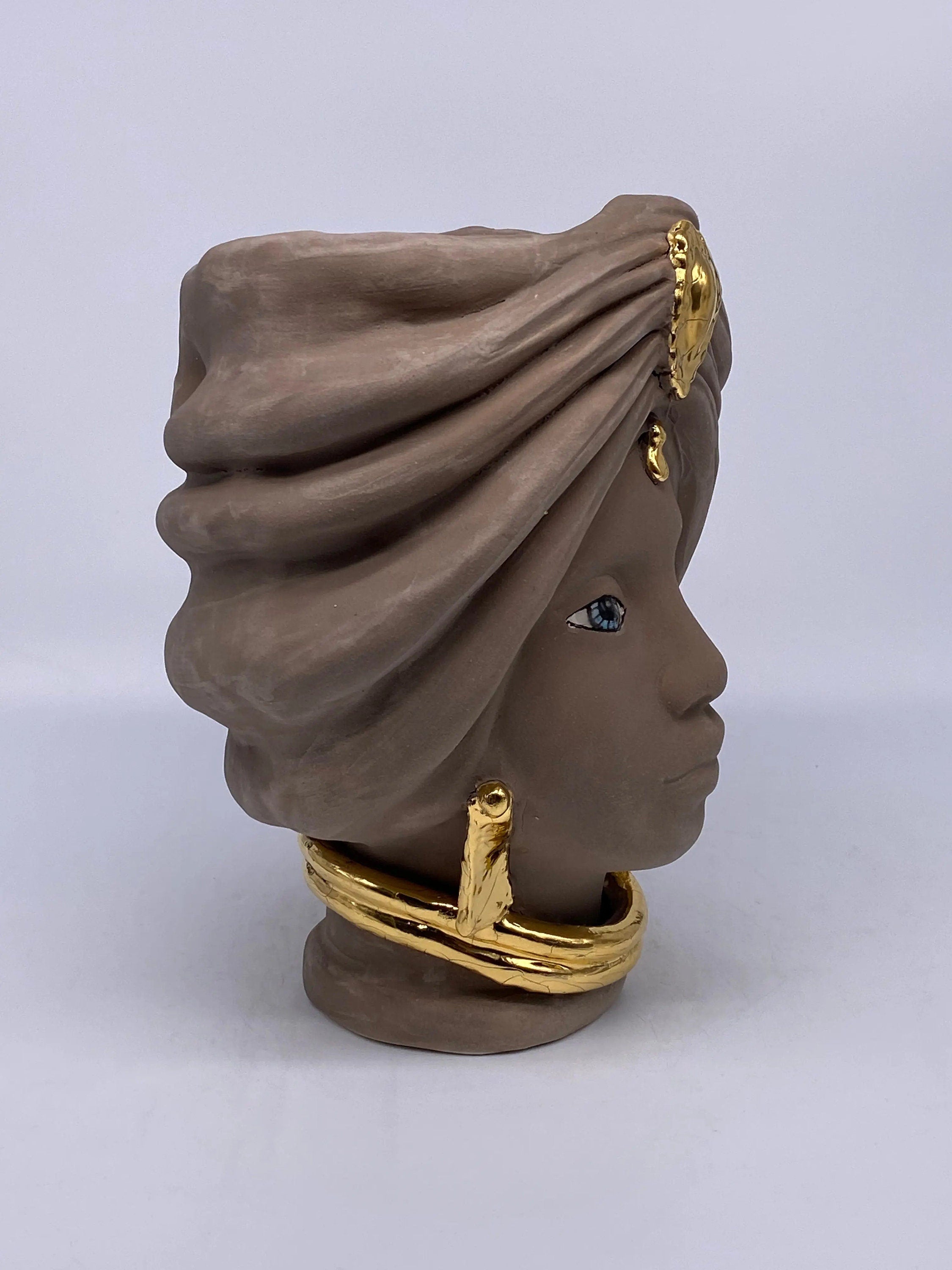 Teste di Moro Atena Ceramica Caltagirone cm H.24 L.18 Artigianale Fango Oro DD CERAMICHE SICILIANE