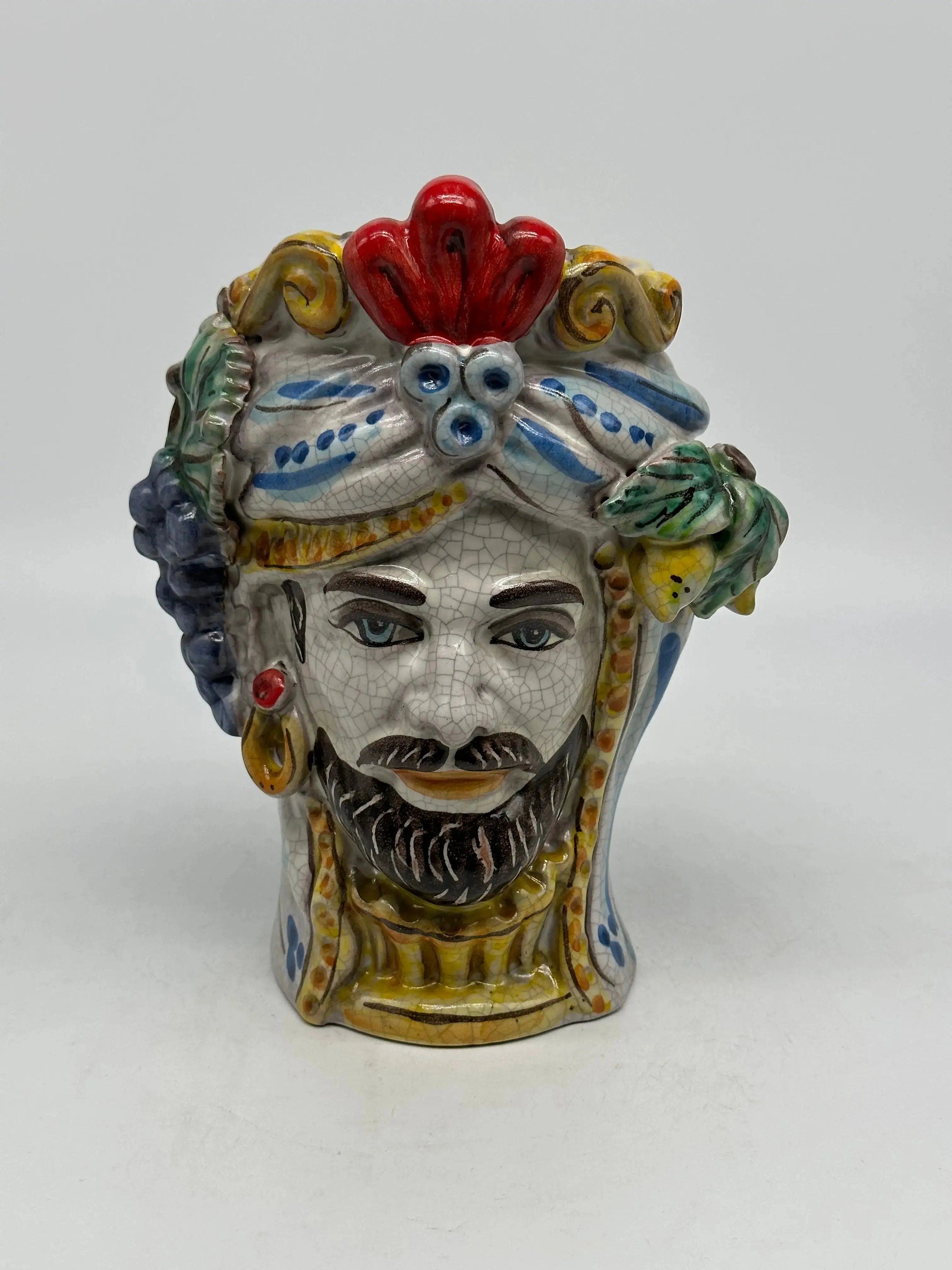 Teste di Moro Classica Ceramica Caltagirone cm H.20 L.13 Artigianale Craquelé DD CERAMICHE SICILIANE