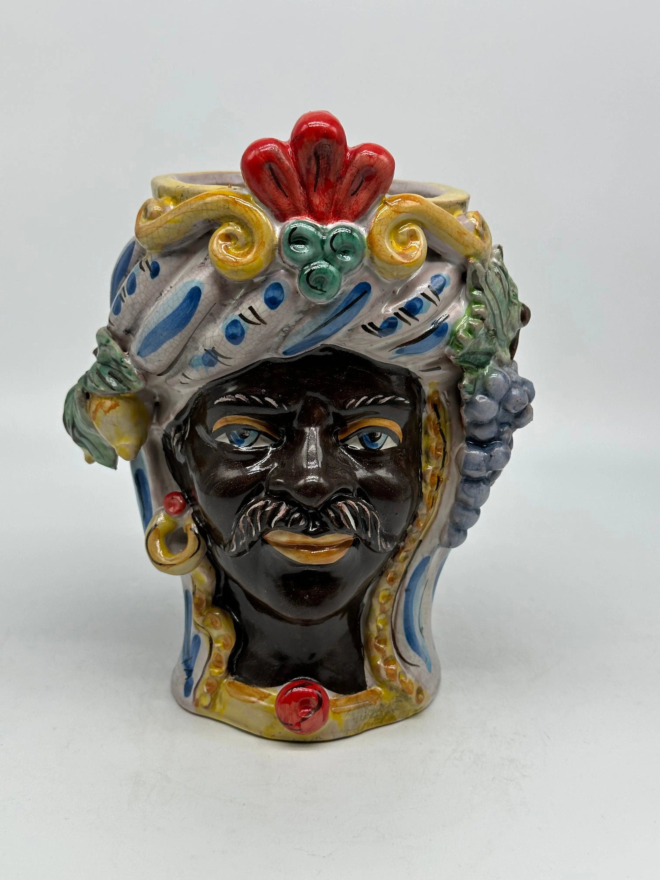 Teste di Moro Classica Ceramica Caltagirone cm H.20 L.13 Artigianale Craquelé DD CERAMICHE SICILIANE