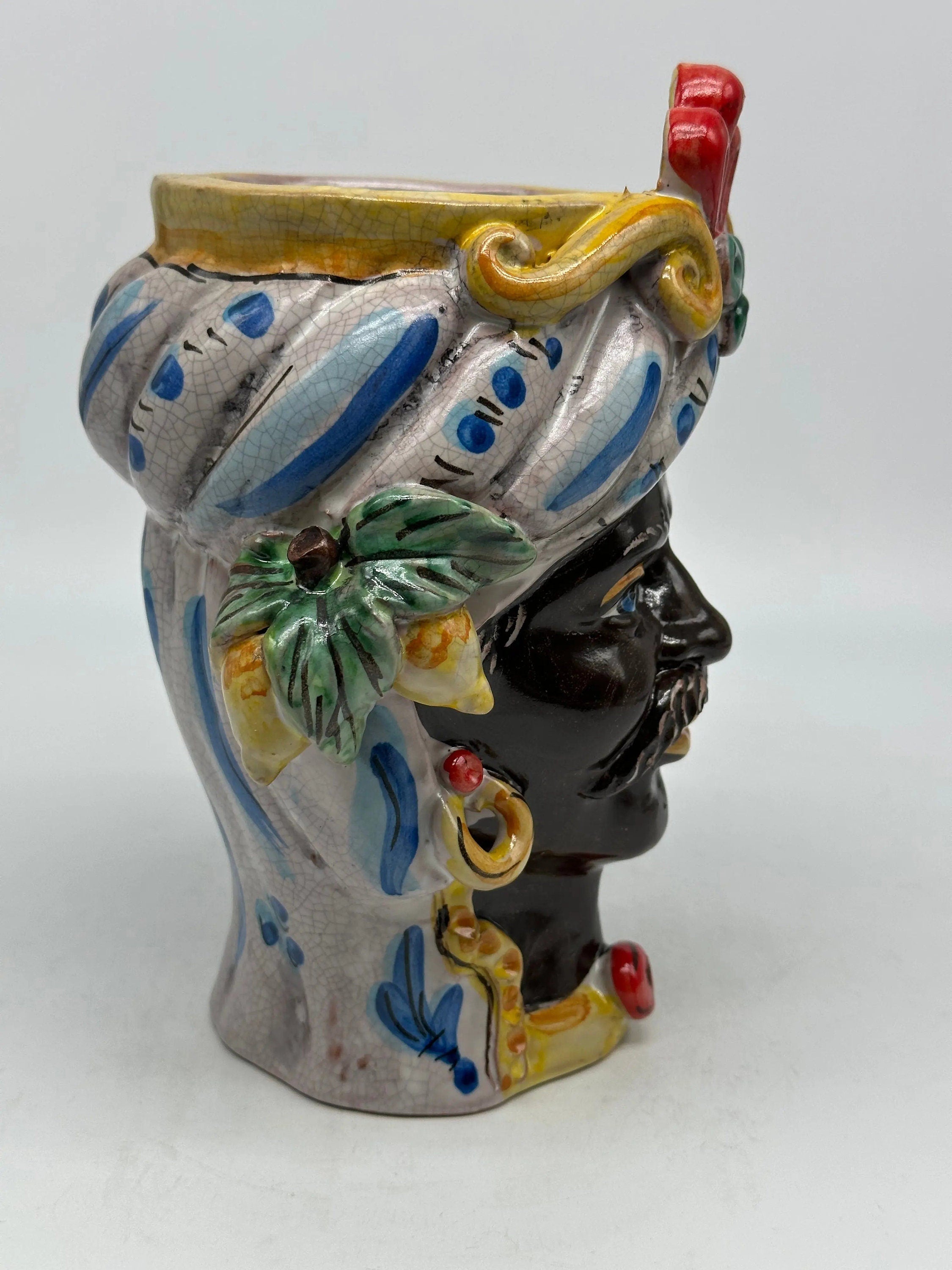 Teste di Moro Classica Ceramica Caltagirone cm H.20 L.13 Artigianale Craquelé DD CERAMICHE SICILIANE