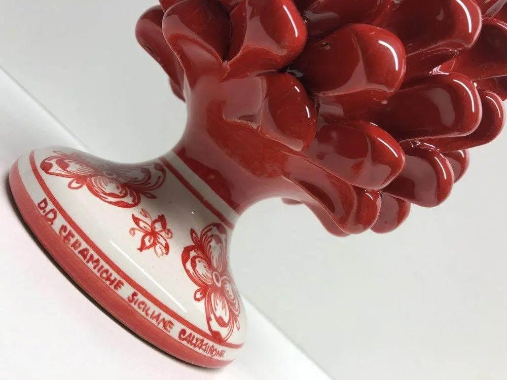 Pigna Ceramica Caltagirone cm H.20 Artigianale Rosso Base Decorata su fondo Bianco DD CERAMICHE SICILIANE