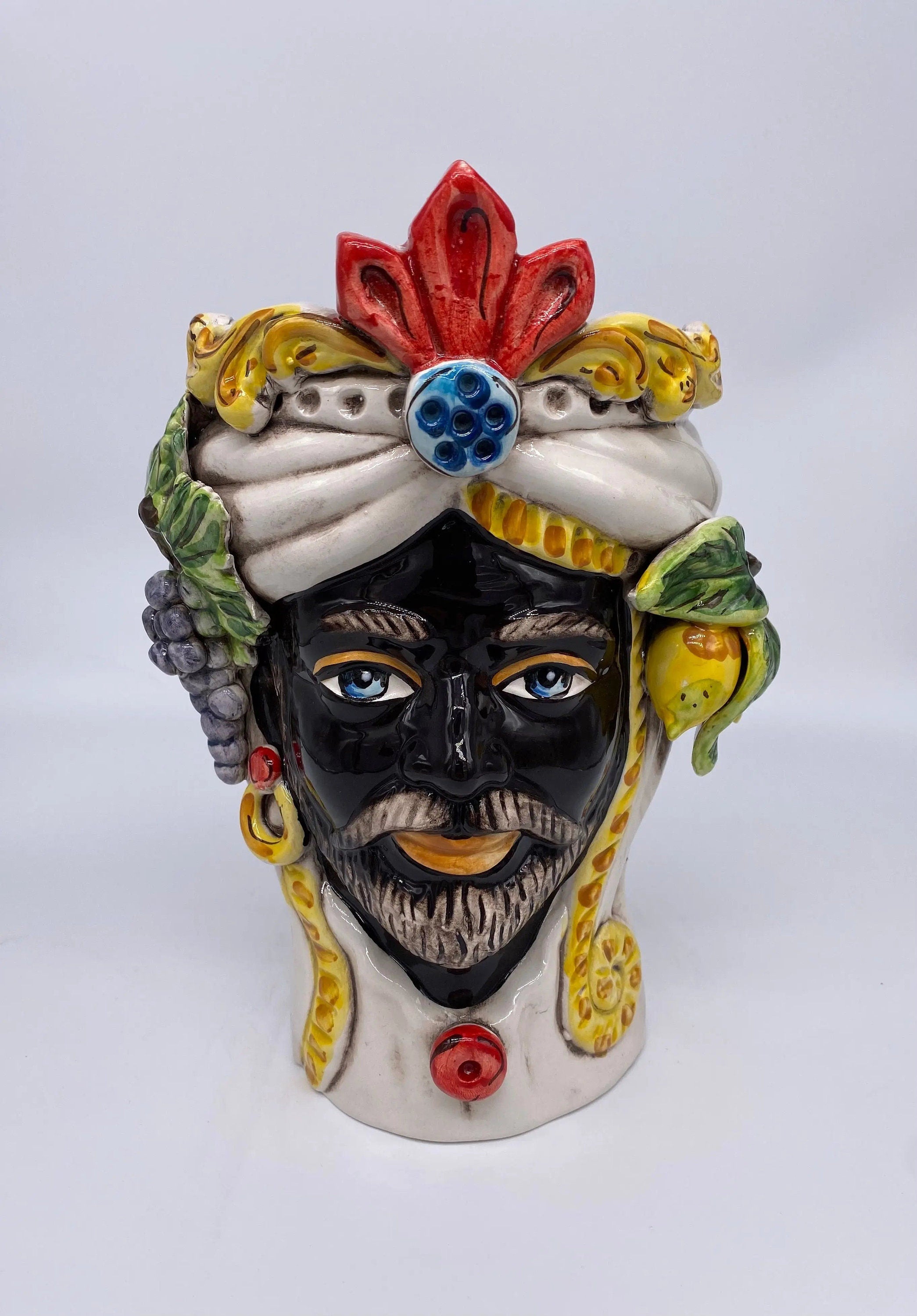 Teste di Moro Classica Ceramica Caltagirone cm H.27 L.20 Artigianale Pasta Bianca DD CERAMICHE SICILIANE