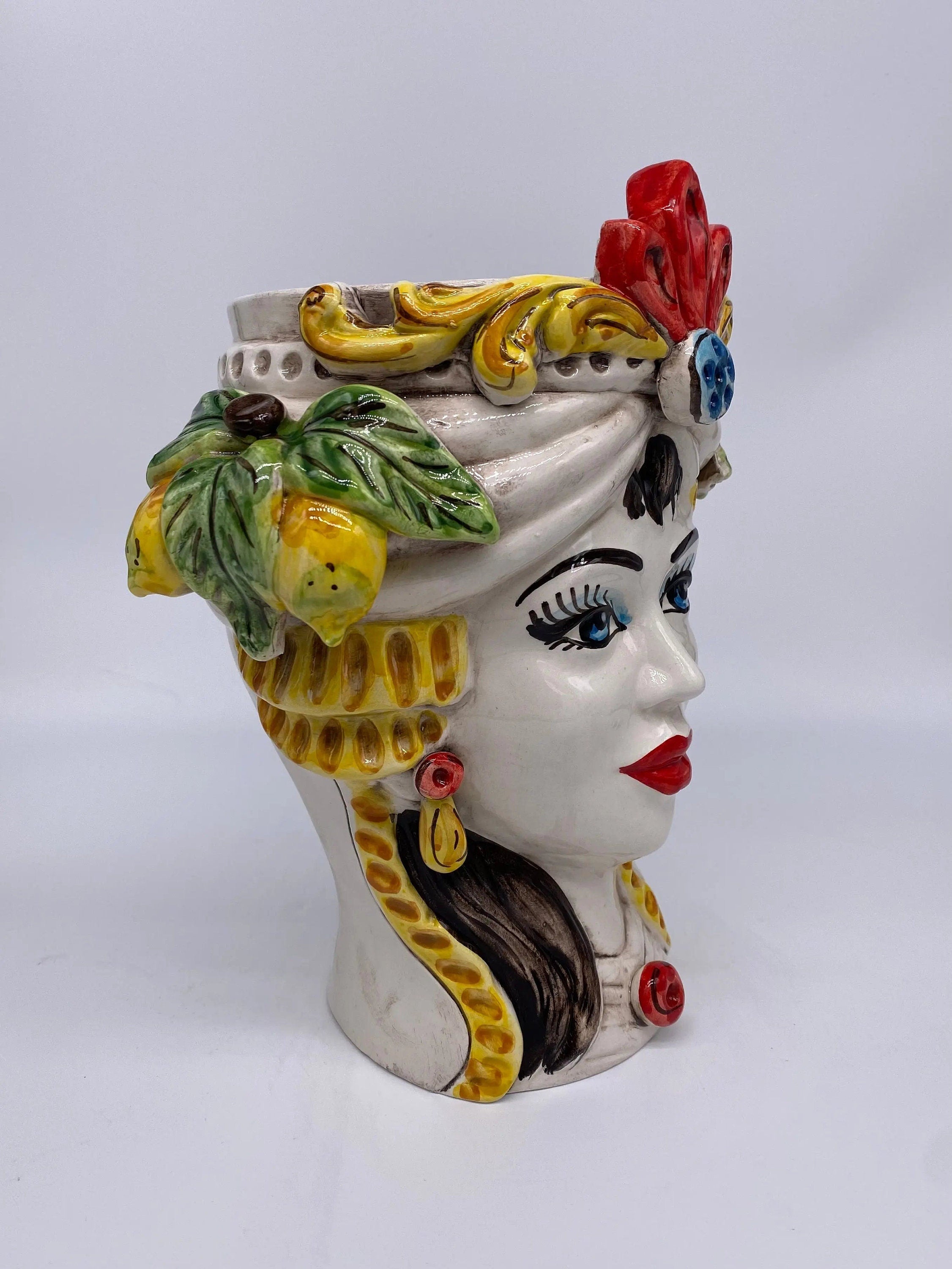 Teste di Moro Classica Ceramica Caltagirone cm H.27 L.20 Artigianale Pasta Bianca DD CERAMICHE SICILIANE