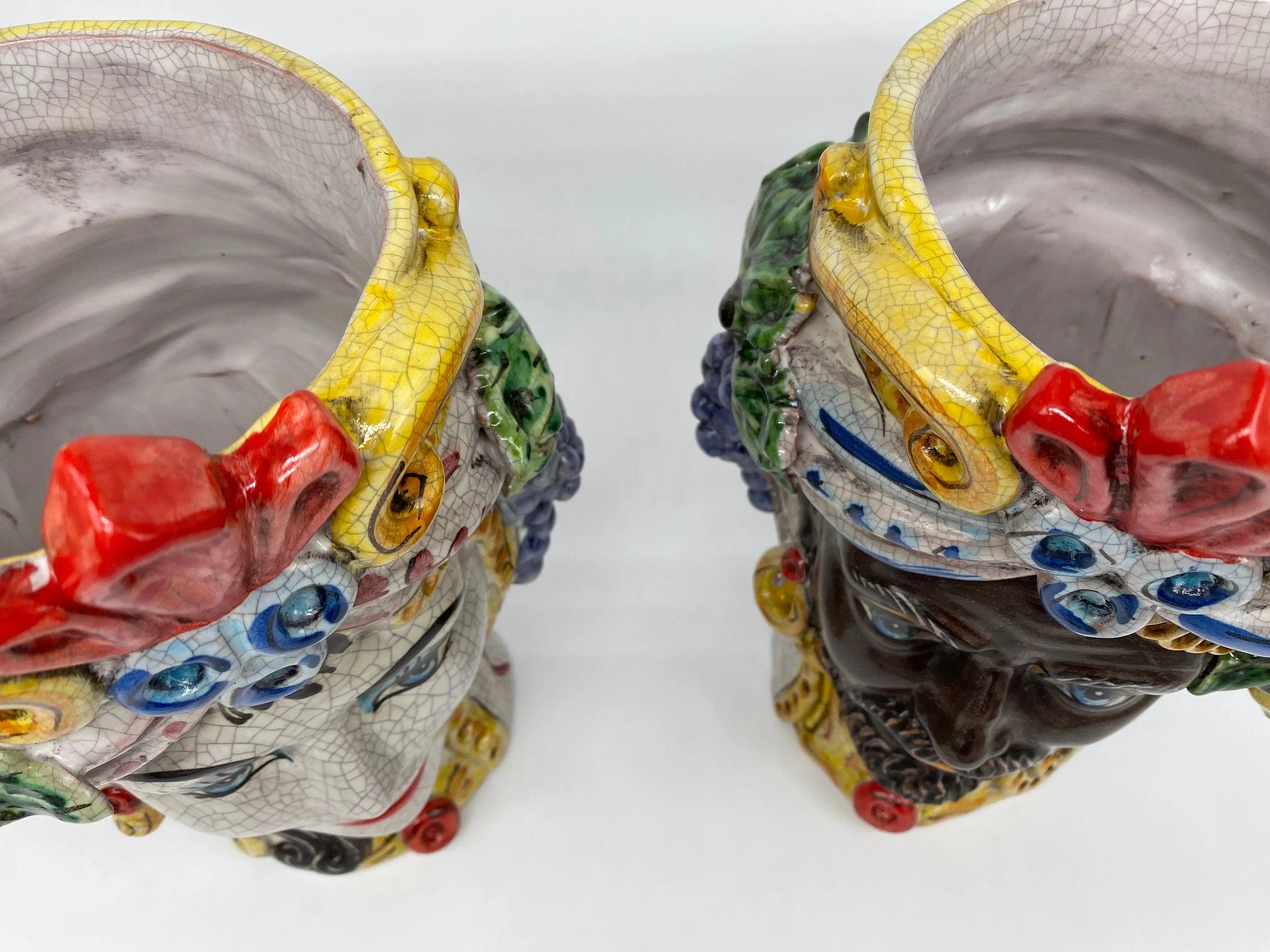 Teste di Moro Classica Ceramica Caltagirone cm H.27 L.20 Artigianale Craquelé DD CERAMICHE SICILIANE