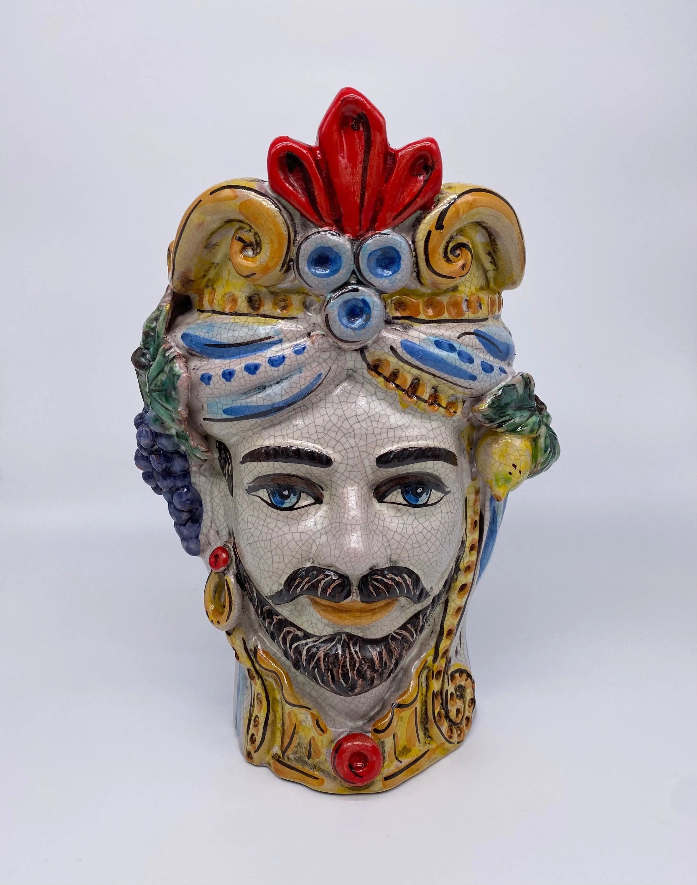 Teste di Moro Classica Ceramica Caltagirone cm H.27 L.20 Artigianale Craquelé DD CERAMICHE SICILIANE