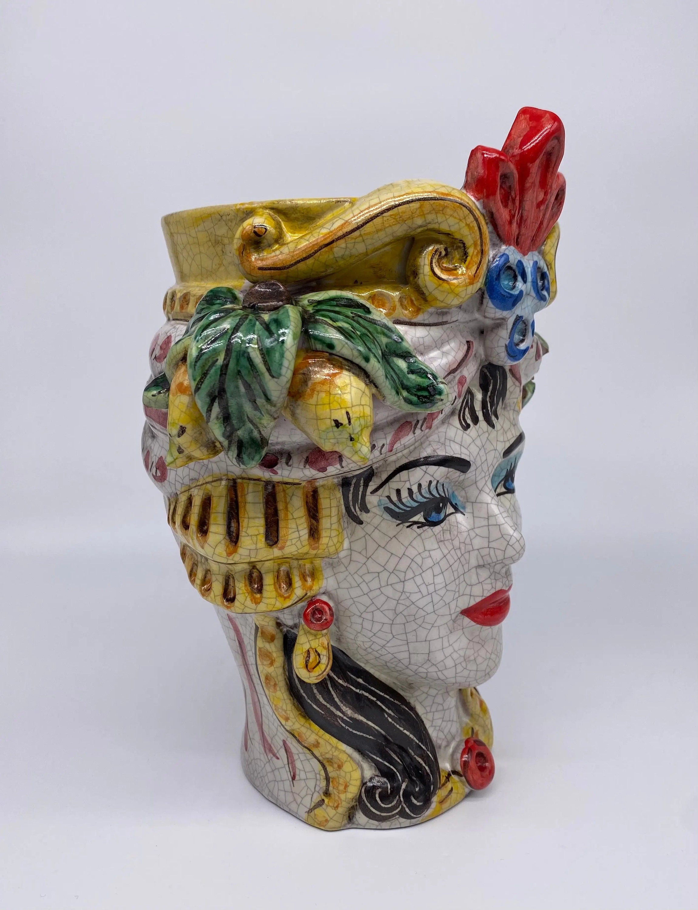 Teste di Moro Classica Ceramica Caltagirone cm H.27 L.20 Artigianale Craquelé DD CERAMICHE SICILIANE