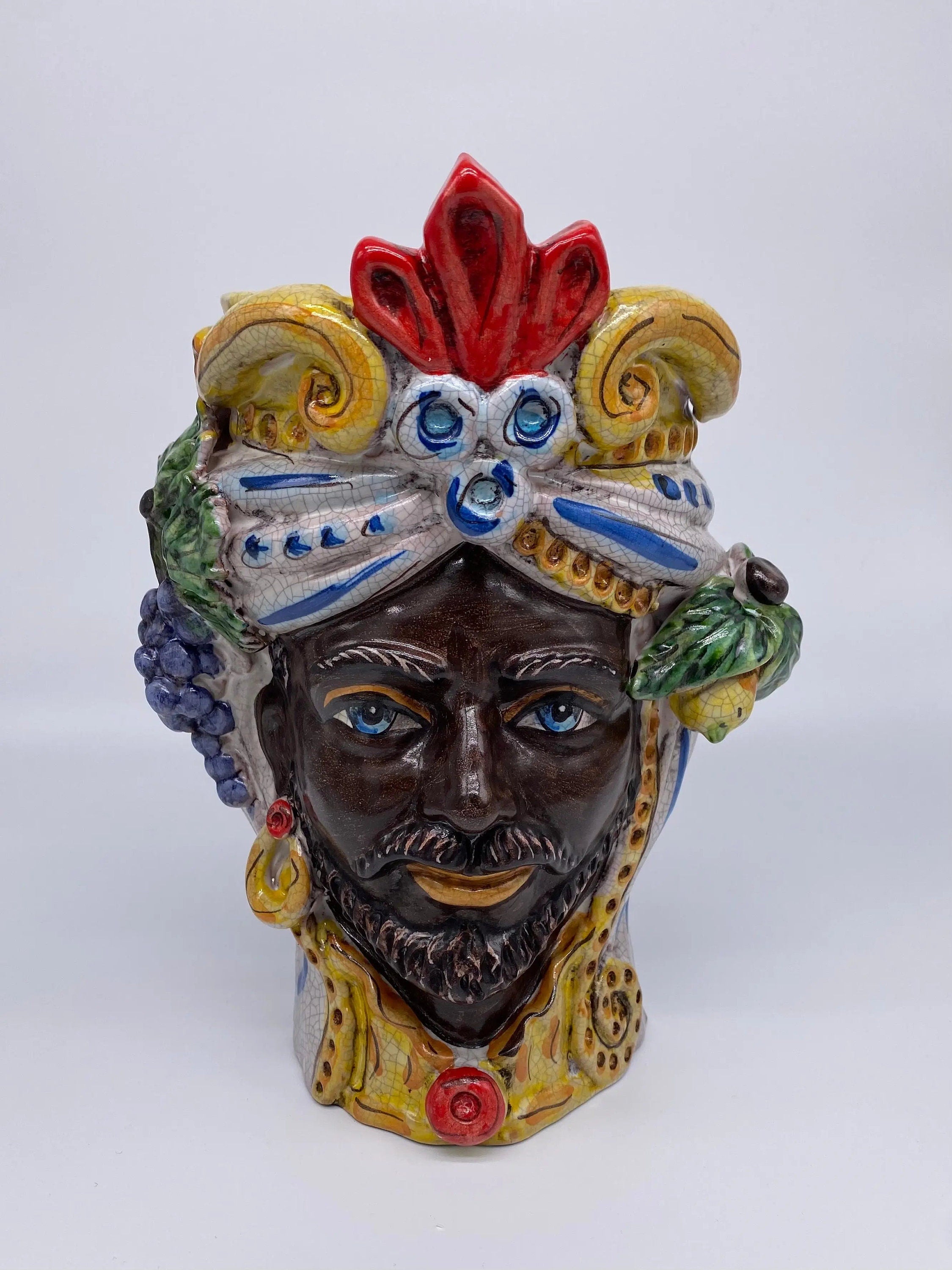 Teste di Moro Classica Ceramica Caltagirone cm H.27 L.20 Artigianale Craquelé DD CERAMICHE SICILIANE