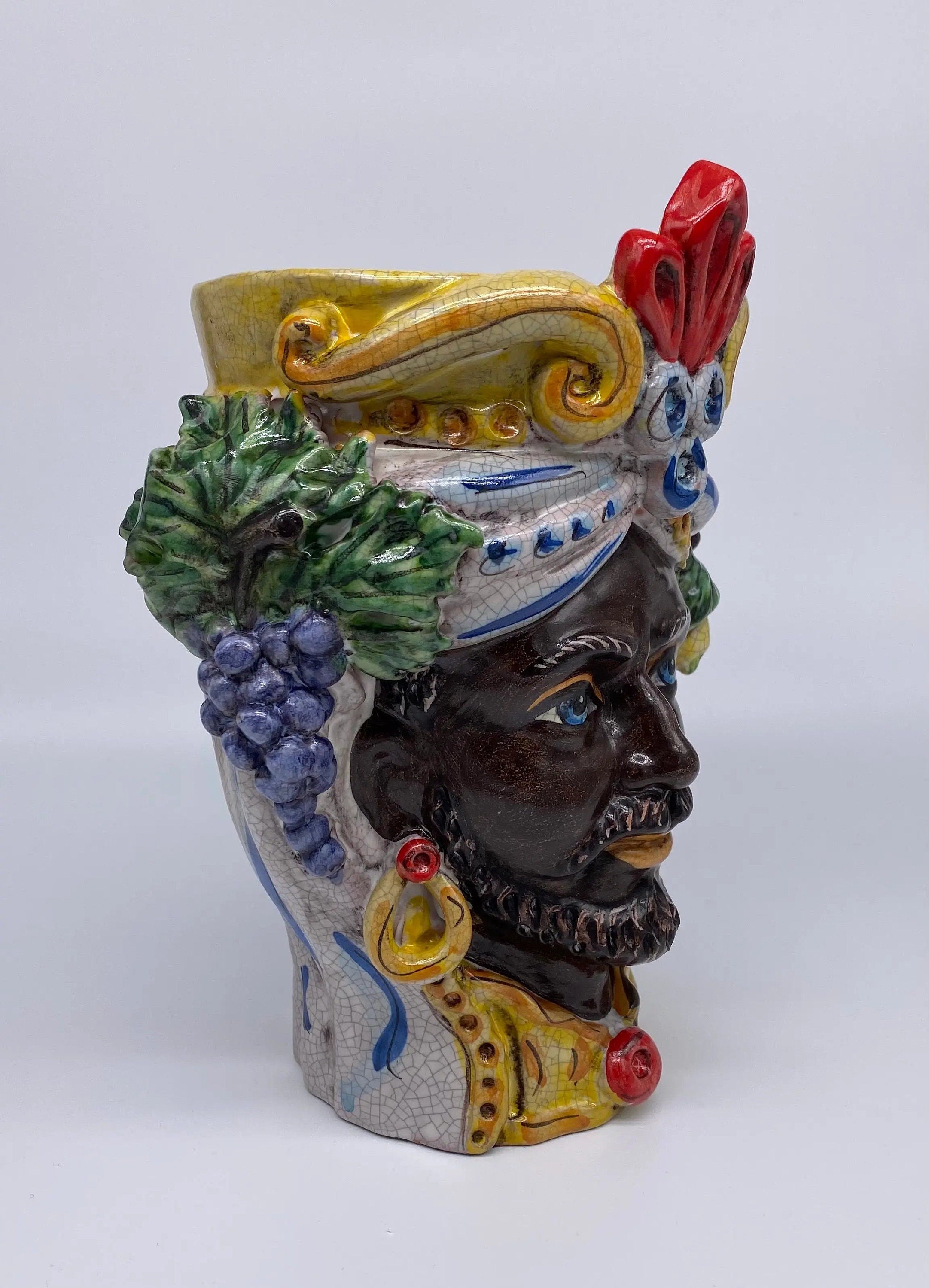 Teste di Moro Classica Ceramica Caltagirone cm H.27 L.20 Artigianale Craquelé DD CERAMICHE SICILIANE