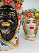 Teste di Moro Moresca Ceramica Caltagirone cm H.28 L.19 Artigianale Turbante Barocco Fiori Limoni DD CERAMICHE SICILIANE