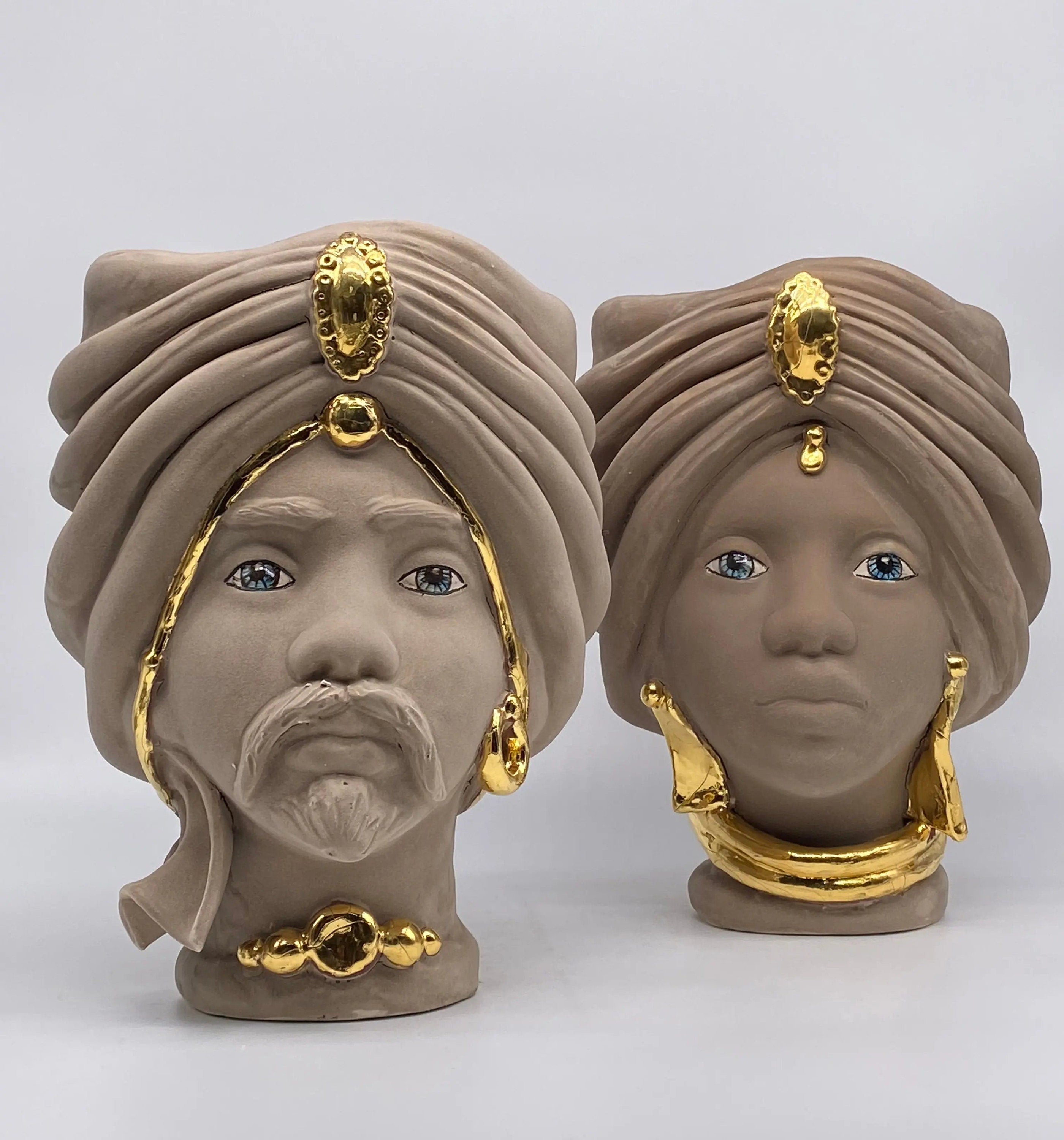 Teste di Moro Atena Ceramica Caltagirone cm H.24 L.18 Artigianale Fango Oro DD CERAMICHE SICILIANE