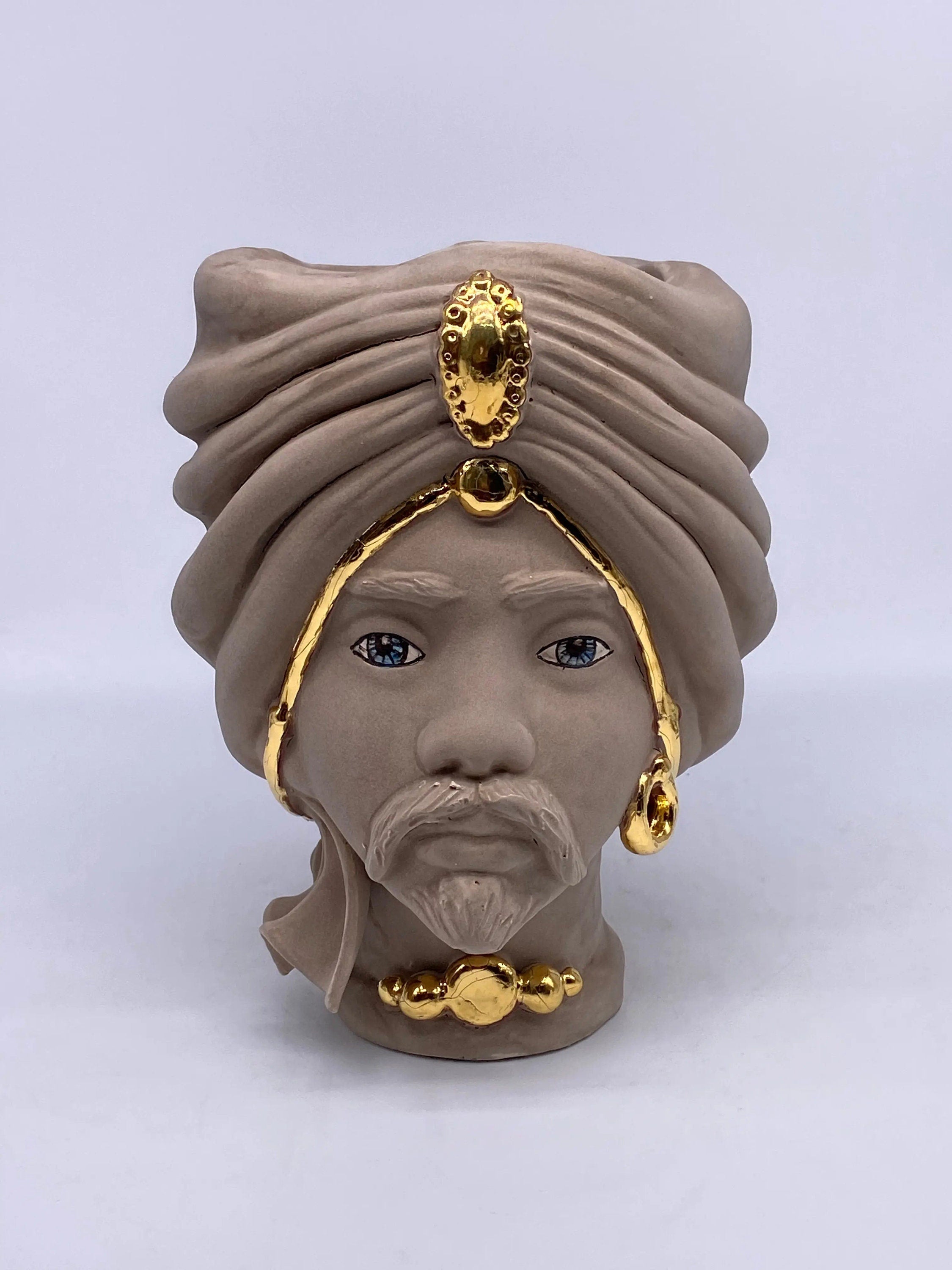 Teste di Moro Atena Ceramica Caltagirone cm H.24 L.18 Artigianale Fango Oro DD CERAMICHE SICILIANE