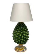 Lampada Pigna Ceramica Caltagirone cm H.25 Artigianale Verde Prato Base Decorata - DD CERAMICHE SICILIANE