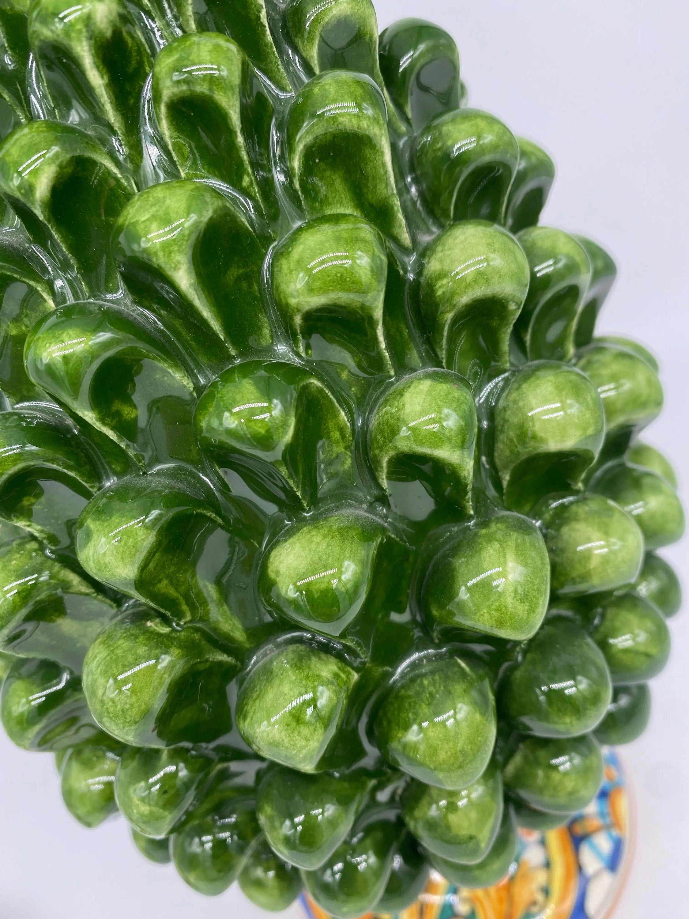 Lampada Pigna Ceramica Caltagirone cm H.25 Artigianale Verde Prato Base Decorata DD CERAMICHE SICILIANE