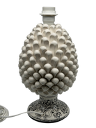 Lampada Pigna Ceramica Caltagirone cm H.30 Artigianale Bianco Base Decorata DD CERAMICHE SICILIANE