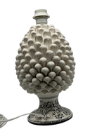 Lampada Pigna Ceramica Caltagirone cm H.30 Artigianale Bianco Base Decorata DD CERAMICHE SICILIANE