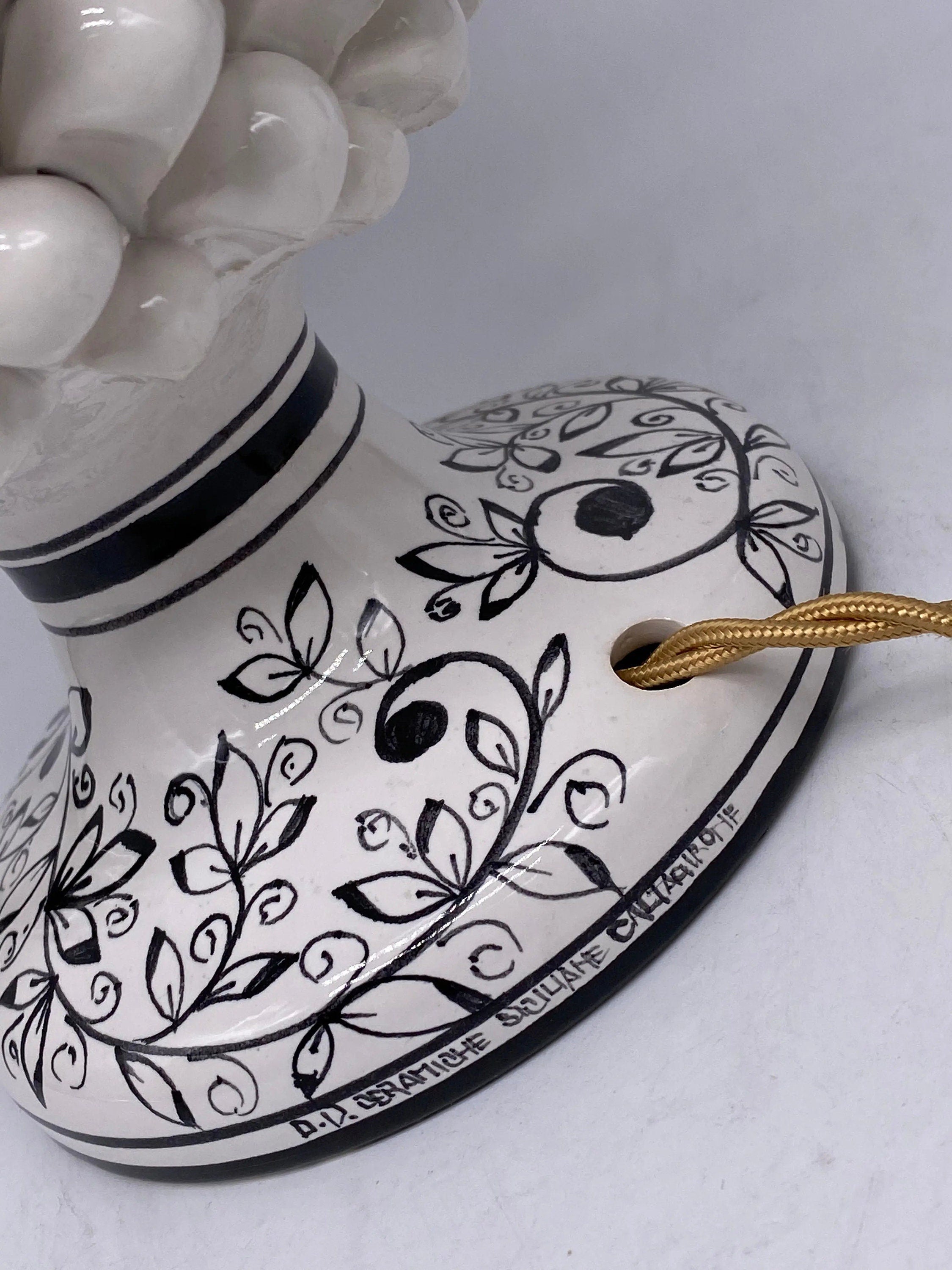 Lampada Pigna Ceramica Caltagirone cm H.30 Artigianale Bianco Base Decorata DD CERAMICHE SICILIANE