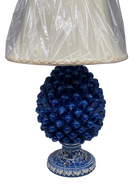 Lampada Pigna Ceramica Caltagirone cm H.30 Artigianale Blu Antico Base Decorata DD CERAMICHE SICILIANE