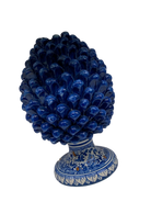 Lampada Pigna Ceramica Caltagirone cm H.30 Artigianale Blu Antico Base Decorata DD CERAMICHE SICILIANE