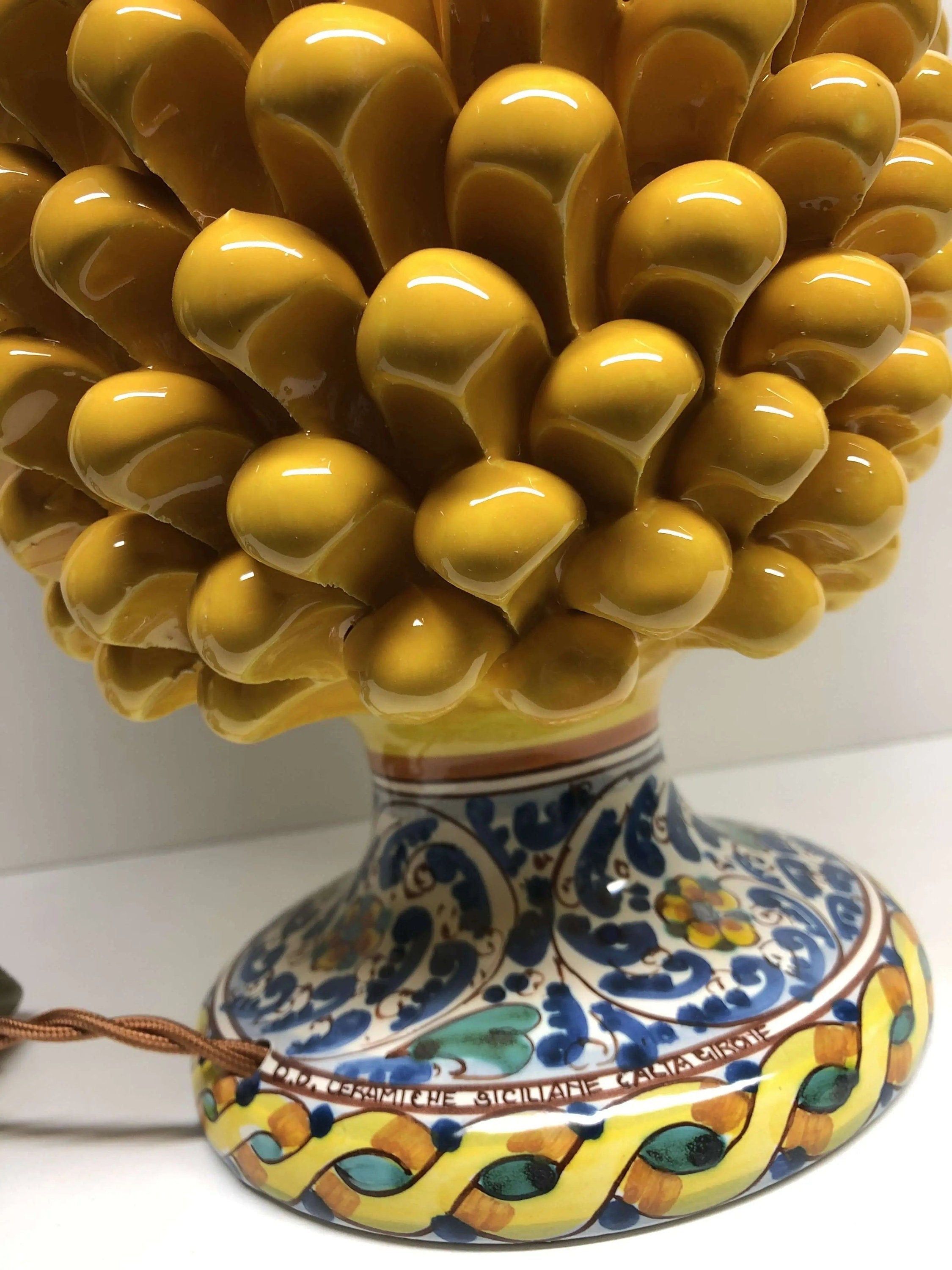 Lampada Pigna Ceramica Caltagirone cm H.30 Artigianale Giallo Base Decorata DD CERAMICHE SICILIANE