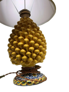 Lampada Pigna Ceramica Caltagirone cm H.30 Artigianale Giallo Base Decorata - DD CERAMICHE SICILIANE