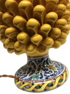 Lampada Pigna Ceramica Caltagirone cm H.30 Artigianale Giallo Base Decorata - DD CERAMICHE SICILIANE