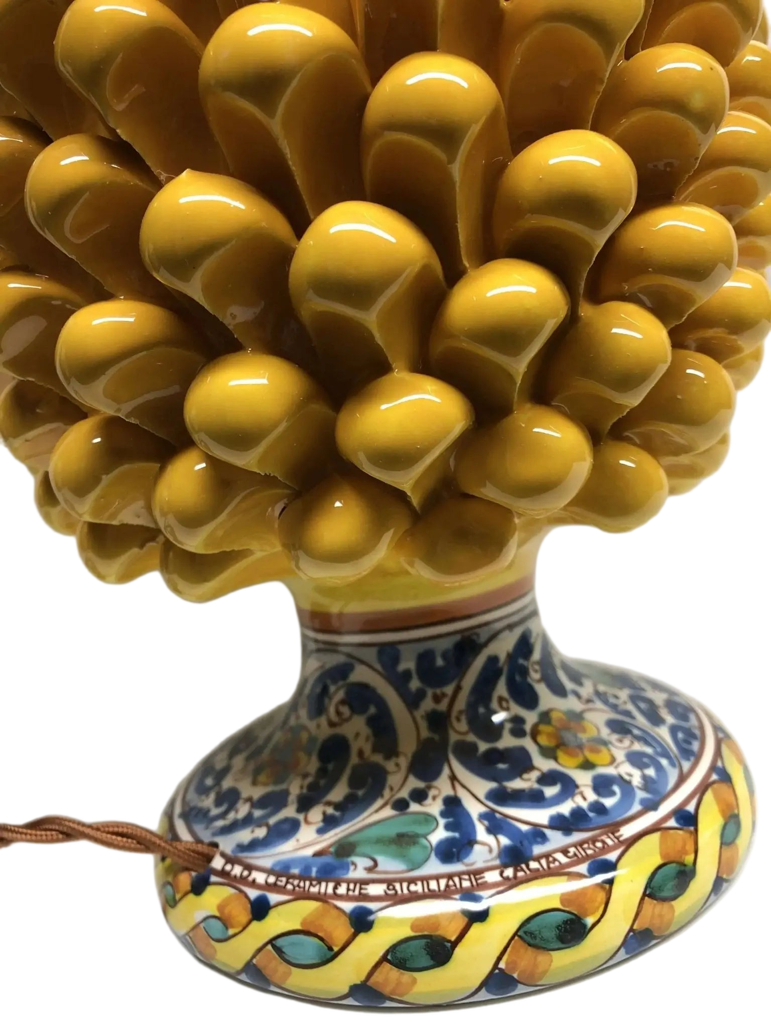 Lampada Pigna Ceramica Caltagirone cm H.30 Artigianale Giallo Base Decorata - DD CERAMICHE SICILIANE