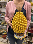 Lampada Pigna Ceramica Caltagirone cm H.30 Artigianale Giallo Base Decorata DD CERAMICHE SICILIANE