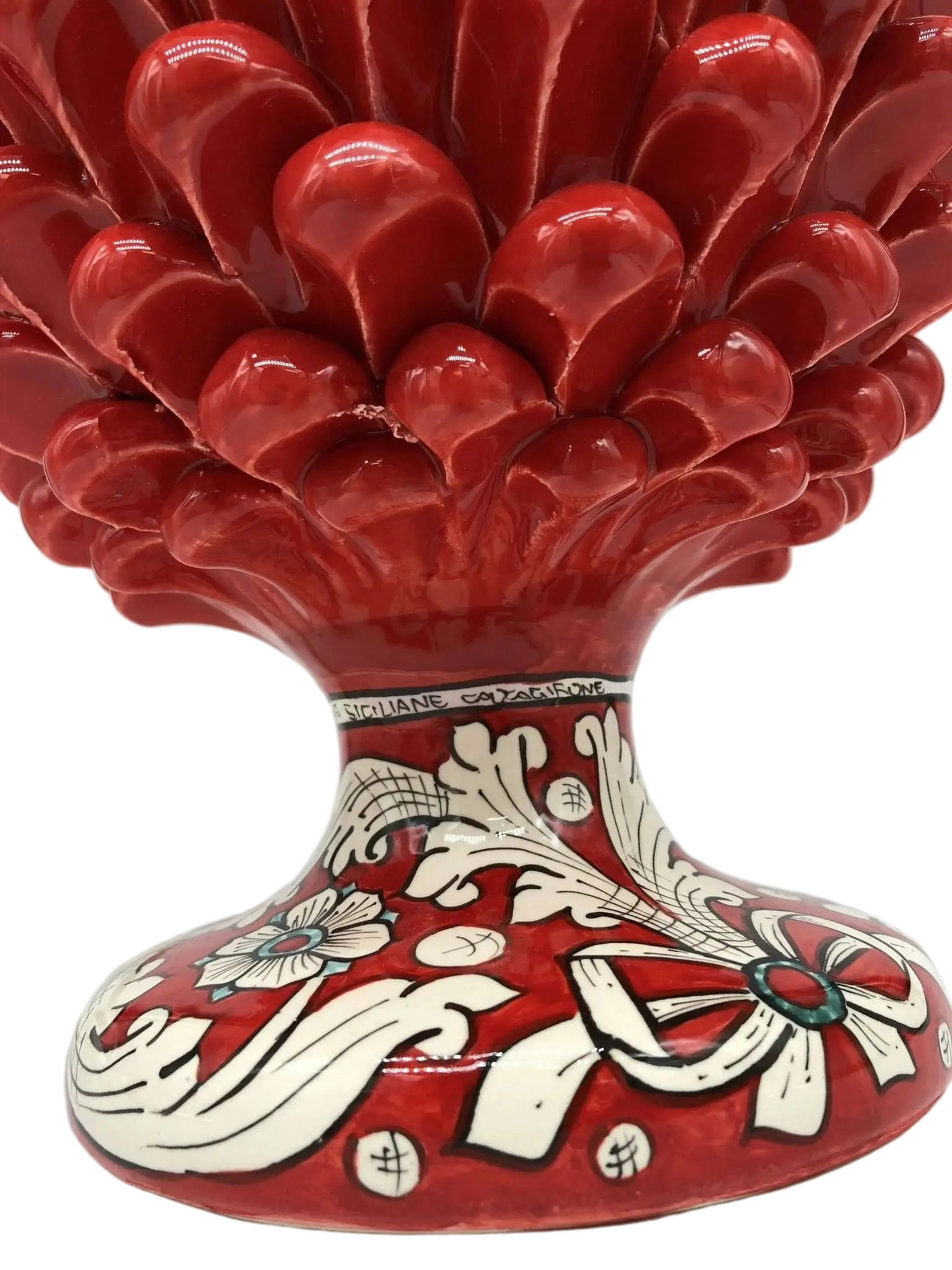 Lampada Pigna Ceramica Caltagirone cm H.30 Artigianale Rosso Base Decorata - DD CERAMICHE SICILIANE