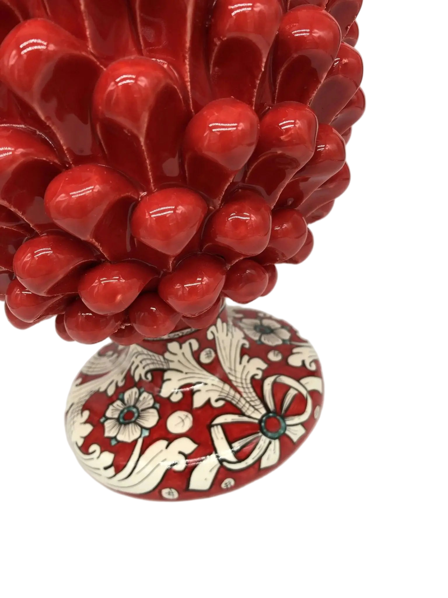 Lampada Pigna Ceramica Caltagirone cm H.30 Artigianale Rosso Base Decorata - DD CERAMICHE SICILIANE