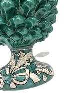 Lampada Pigna Ceramica Caltagirone cm H.30 Artigianale Verde Cristallo Base Decorata - DD CERAMICHE SICILIANE