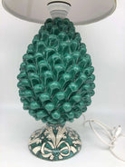 Lampada Pigna Ceramica Caltagirone cm H.30 Artigianale Verde Cristallo Base Decorata DD CERAMICHE SICILIANE