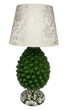 Lampada Pigna Ceramica Caltagirone cm H.30 Artigianale Verde Oliva Base Decorata - DD CERAMICHE SICILIANE