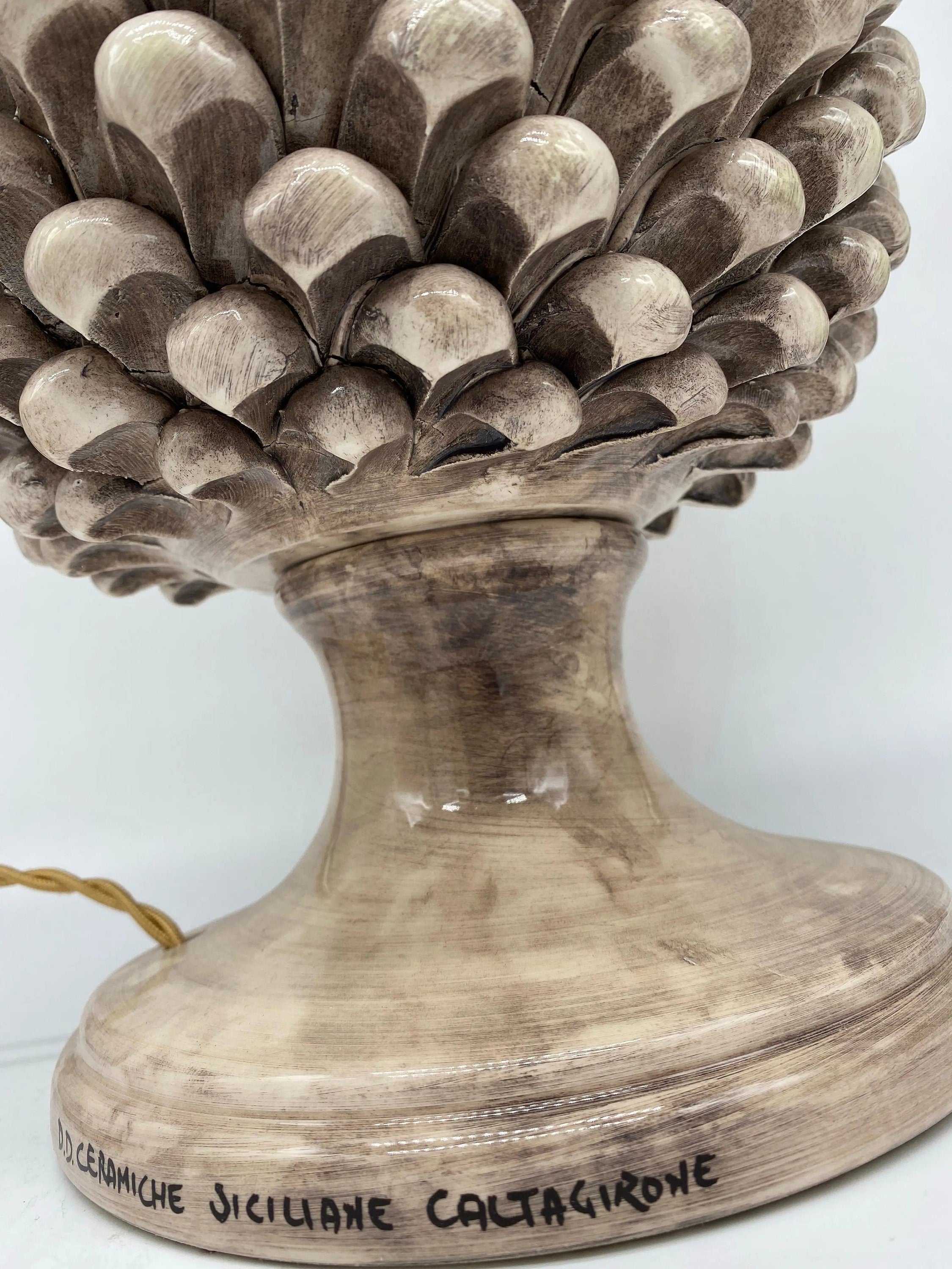 Lampada Pigna Ceramica Caltagirone cm H.40 Artigianale Beige Écru DD CERAMICHE SICILIANE