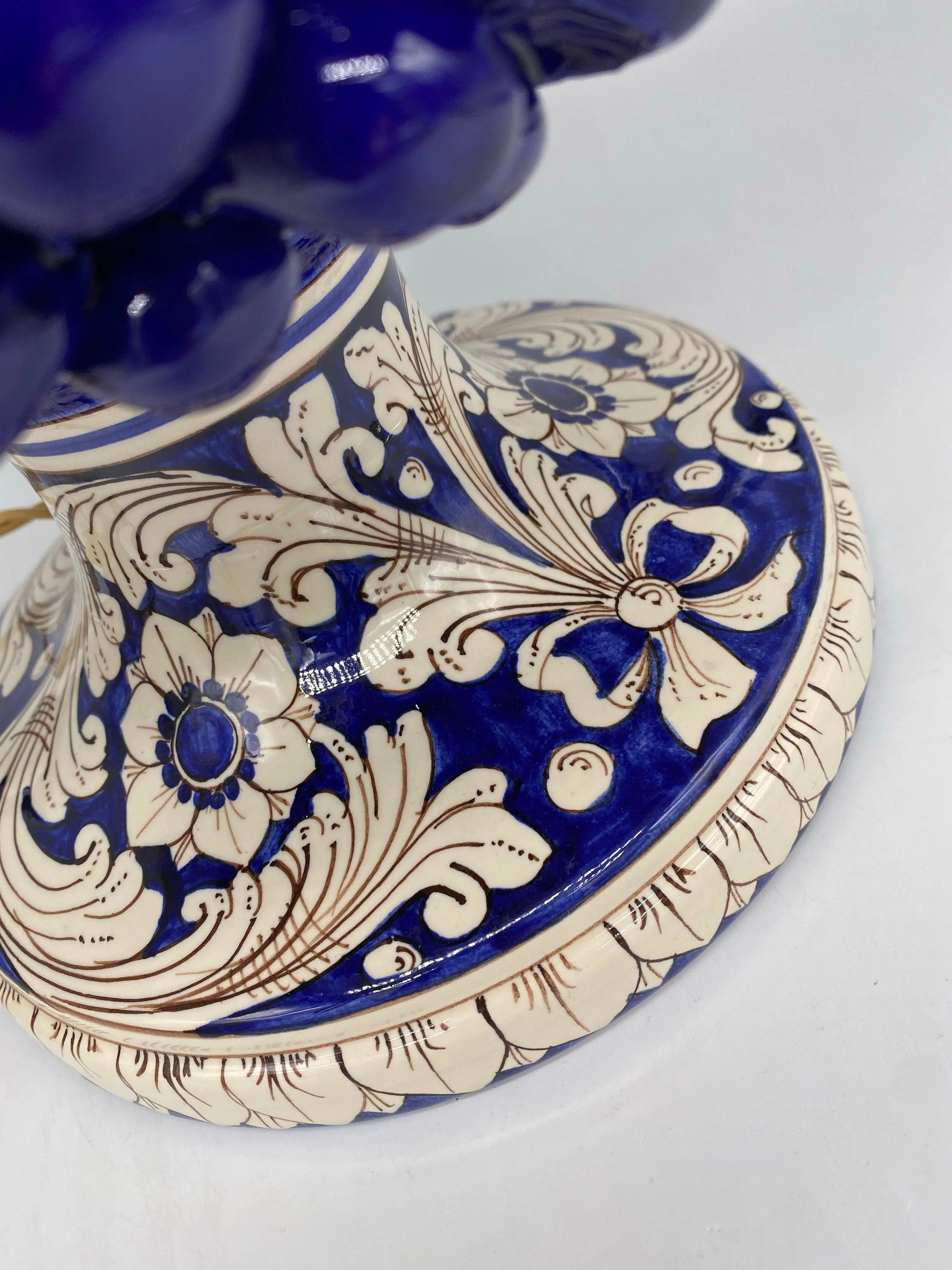 Lampada Pigna Ceramica Caltagirone cm H.40 Artigianale Blu Base Decorata DD CERAMICHE SICILIANE