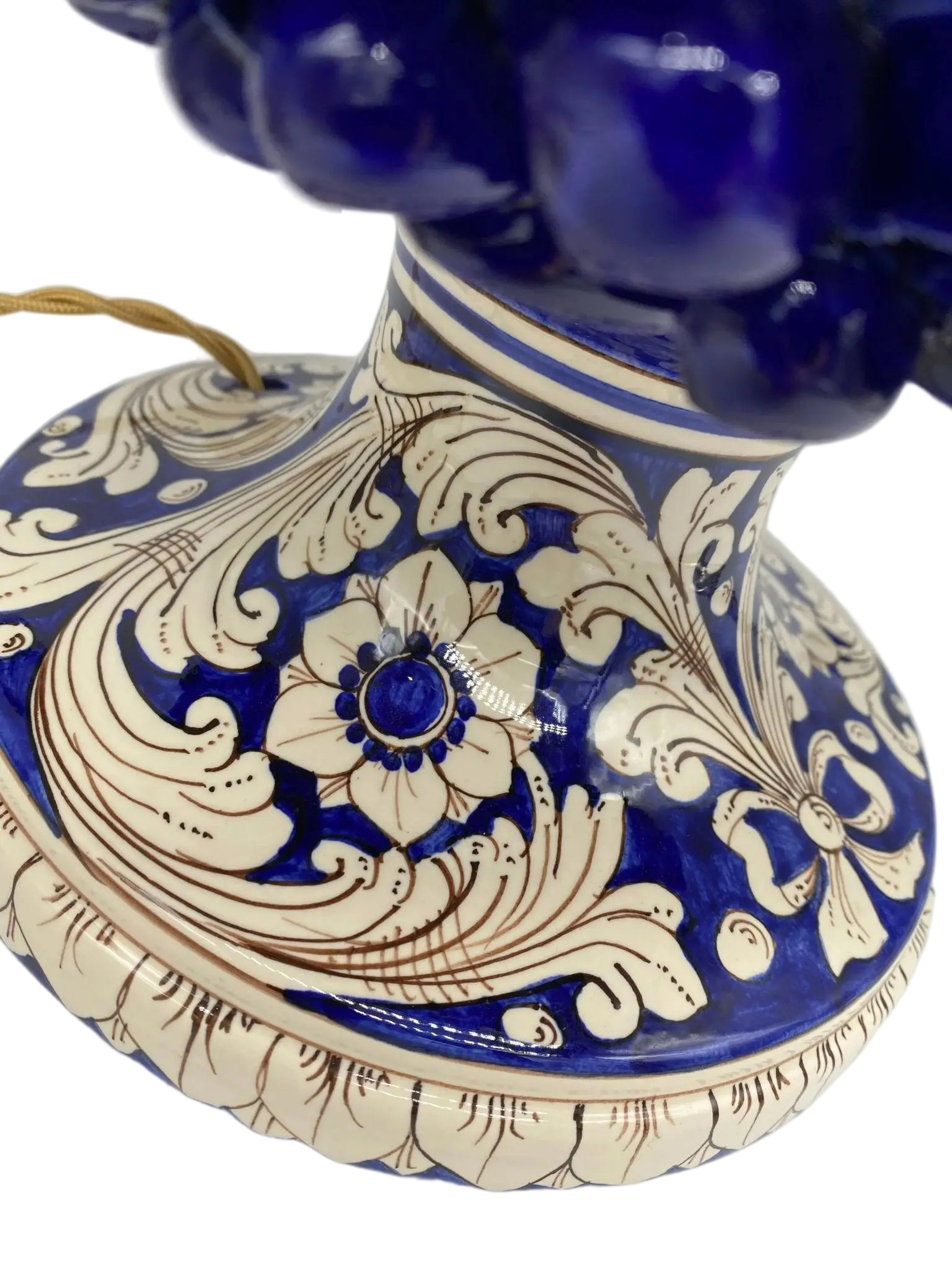 Lampada Pigna Ceramica Caltagirone cm H.40 Artigianale Blu Base Decorata - DD CERAMICHE SICILIANE