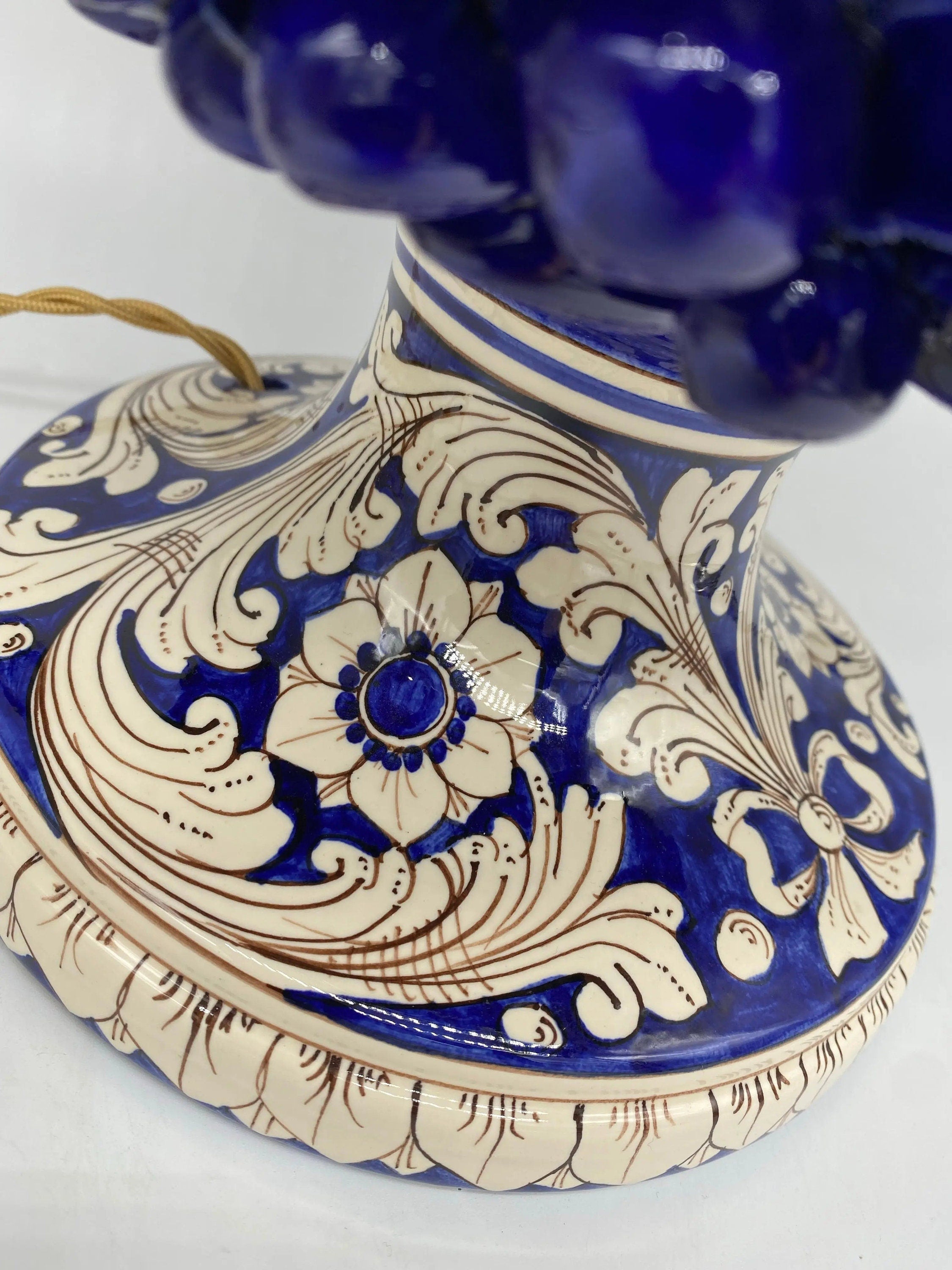 Lampada Pigna Ceramica Caltagirone cm H.40 Artigianale Blu Base Decorata DD CERAMICHE SICILIANE
